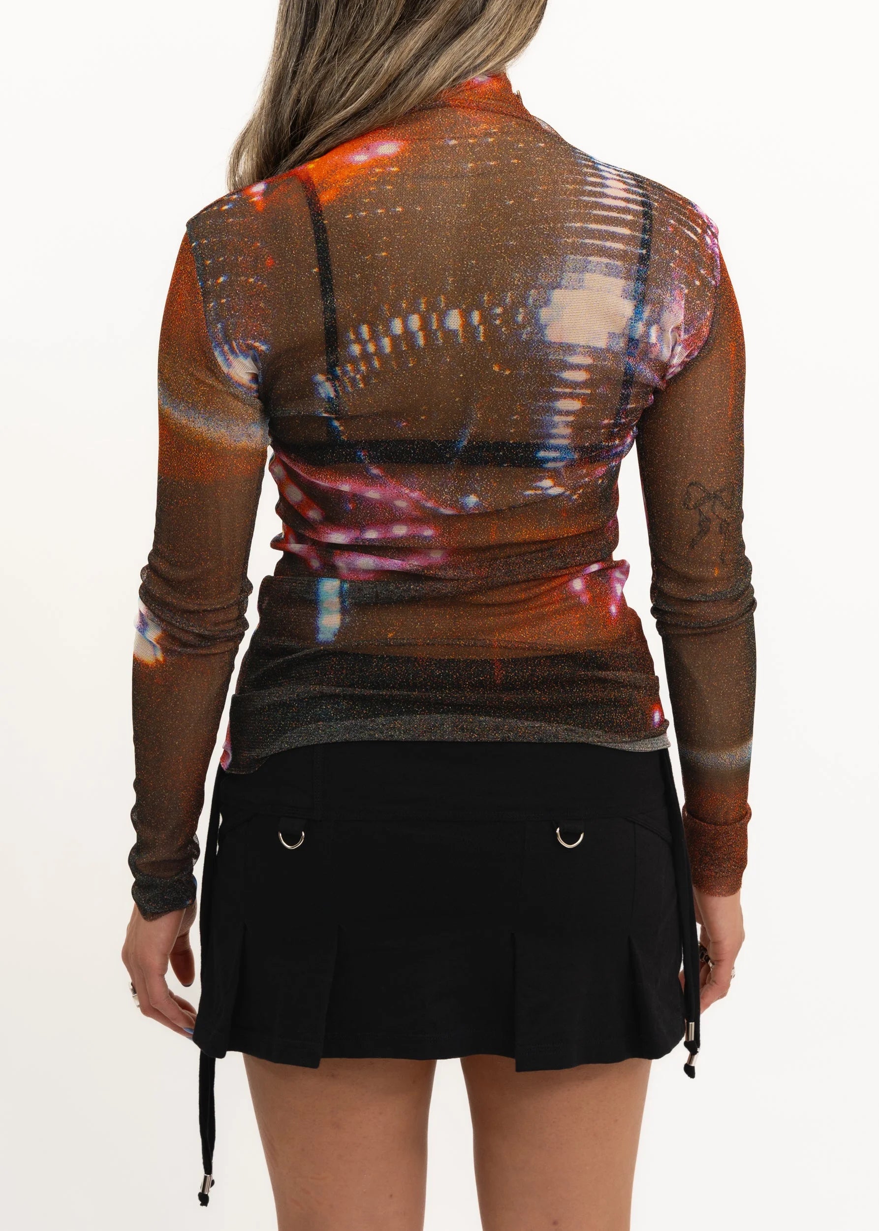 Jimmy D 1999 Mirror Ball print silk mesh top *BB exclusive recut*