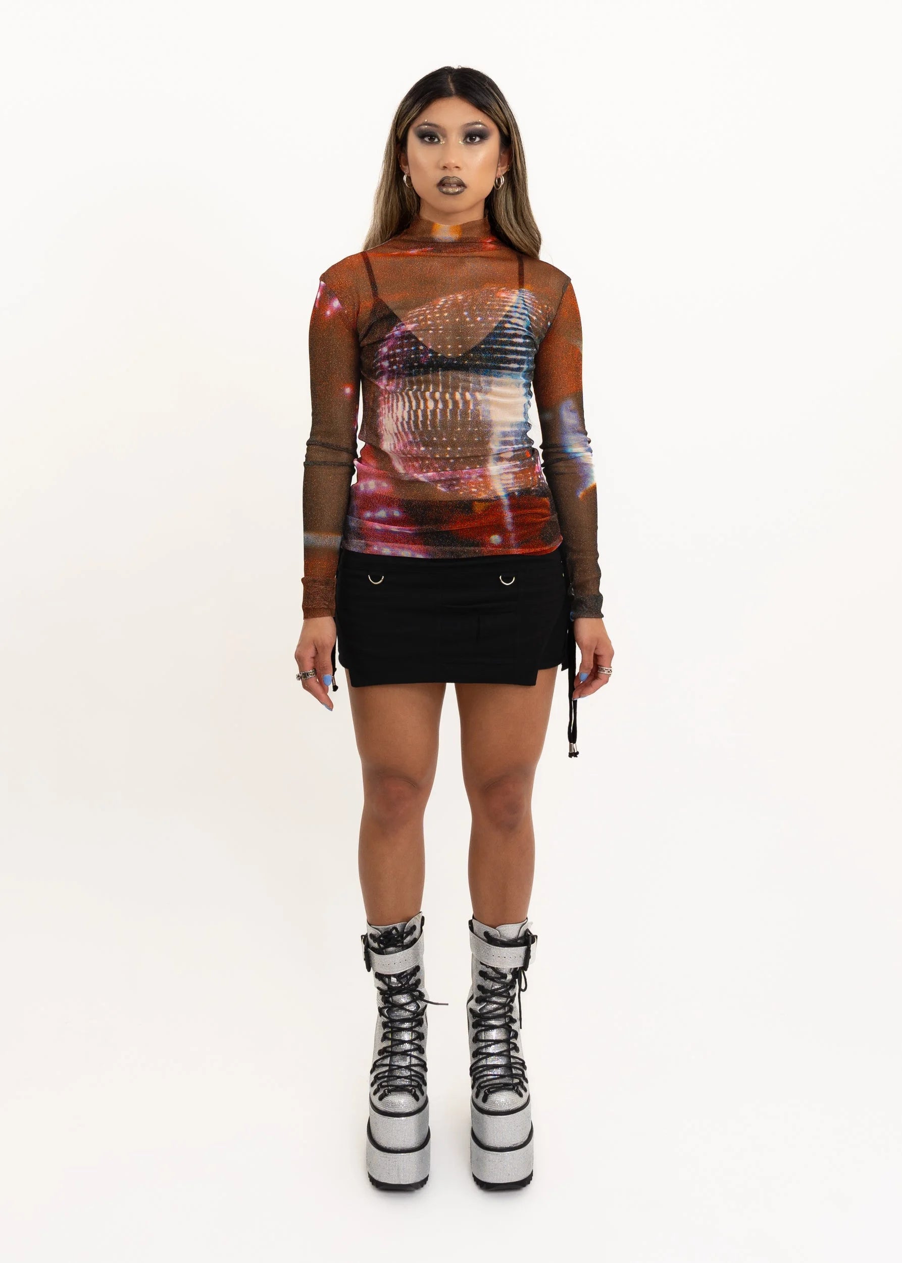 Jimmy D 1999 Mirror Ball print silk mesh top *BB exclusive recut*
