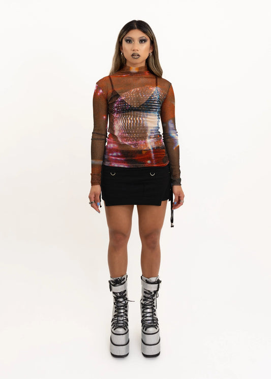Jimmy D 1999 Mirror Ball print silk mesh top *BB exclusive recut*