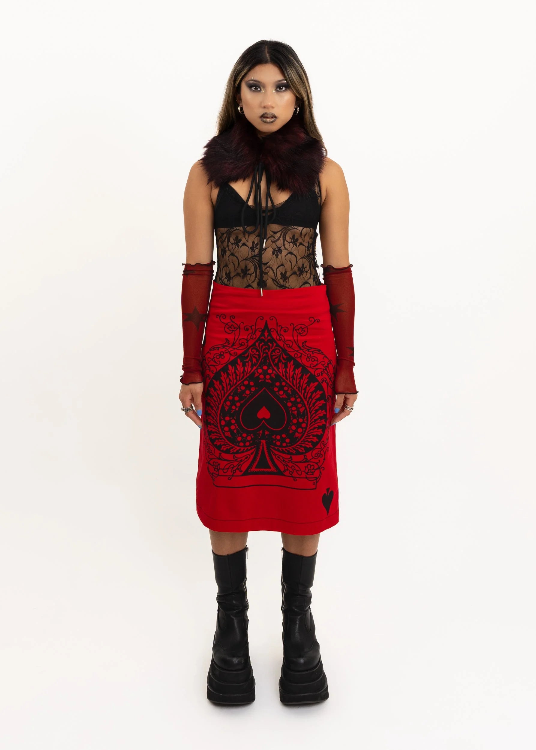 Virus 90s vintage Ace of Spades print midi skirt Bizarre Bazaar