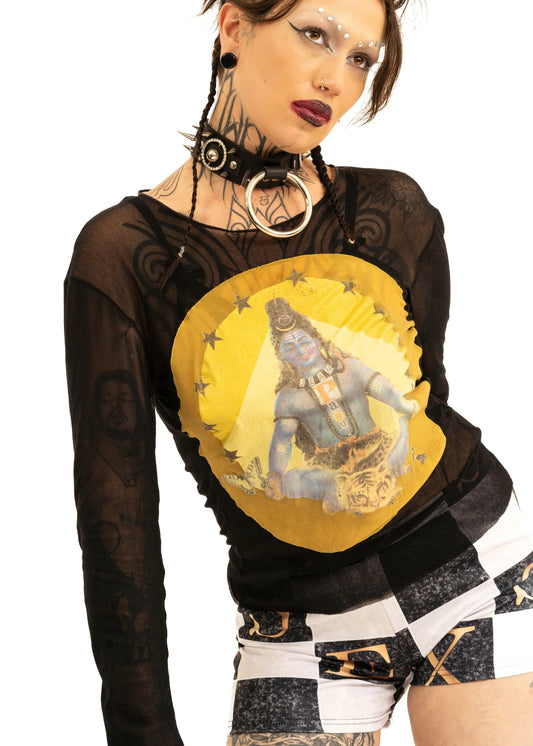 Jean Paul Gaultier Maille 90s vintage Hindi Godess/ Deity print mesh top