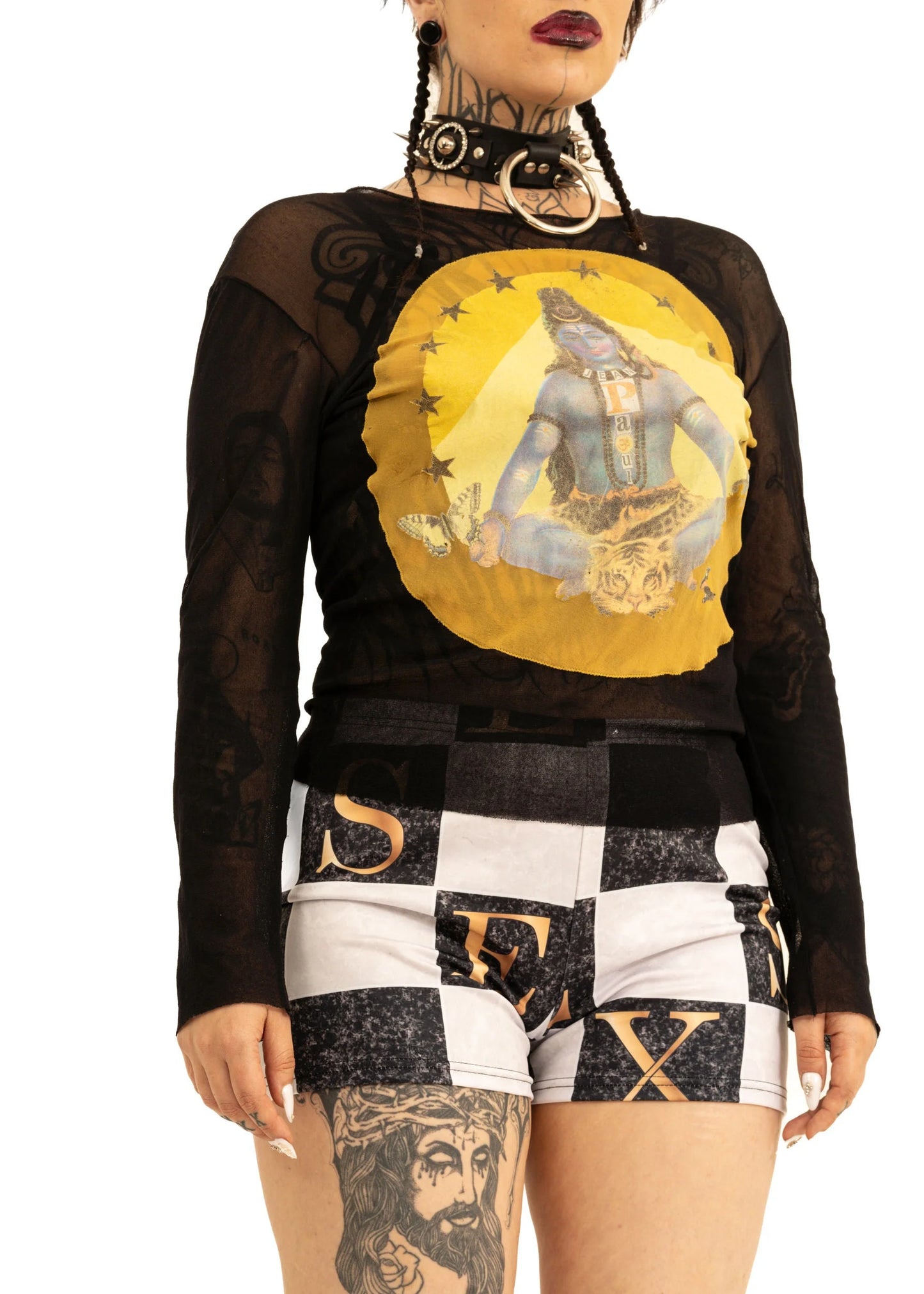 Jean Paul Gaultier Maille 90s vintage Hindi Godess/ Deity print mesh top