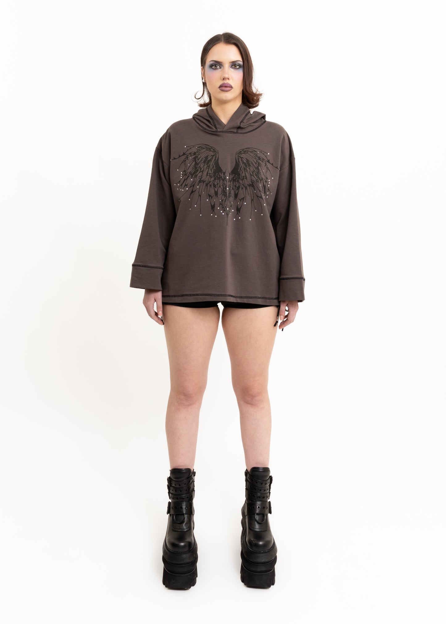 Anahera Long Sleeve Hooded T-Shirt- bedazzled