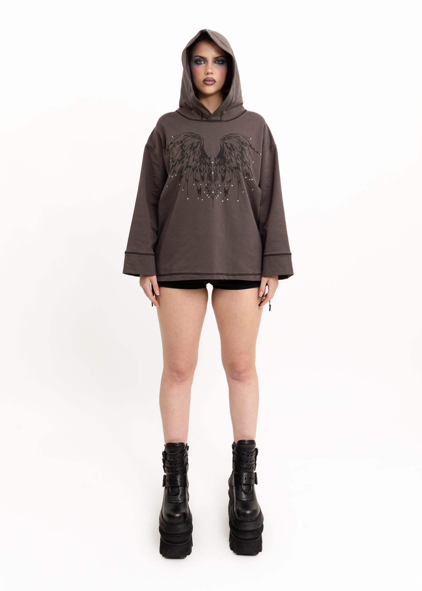 Anahera Long Sleeve Hooded T-Shirt- lace trim