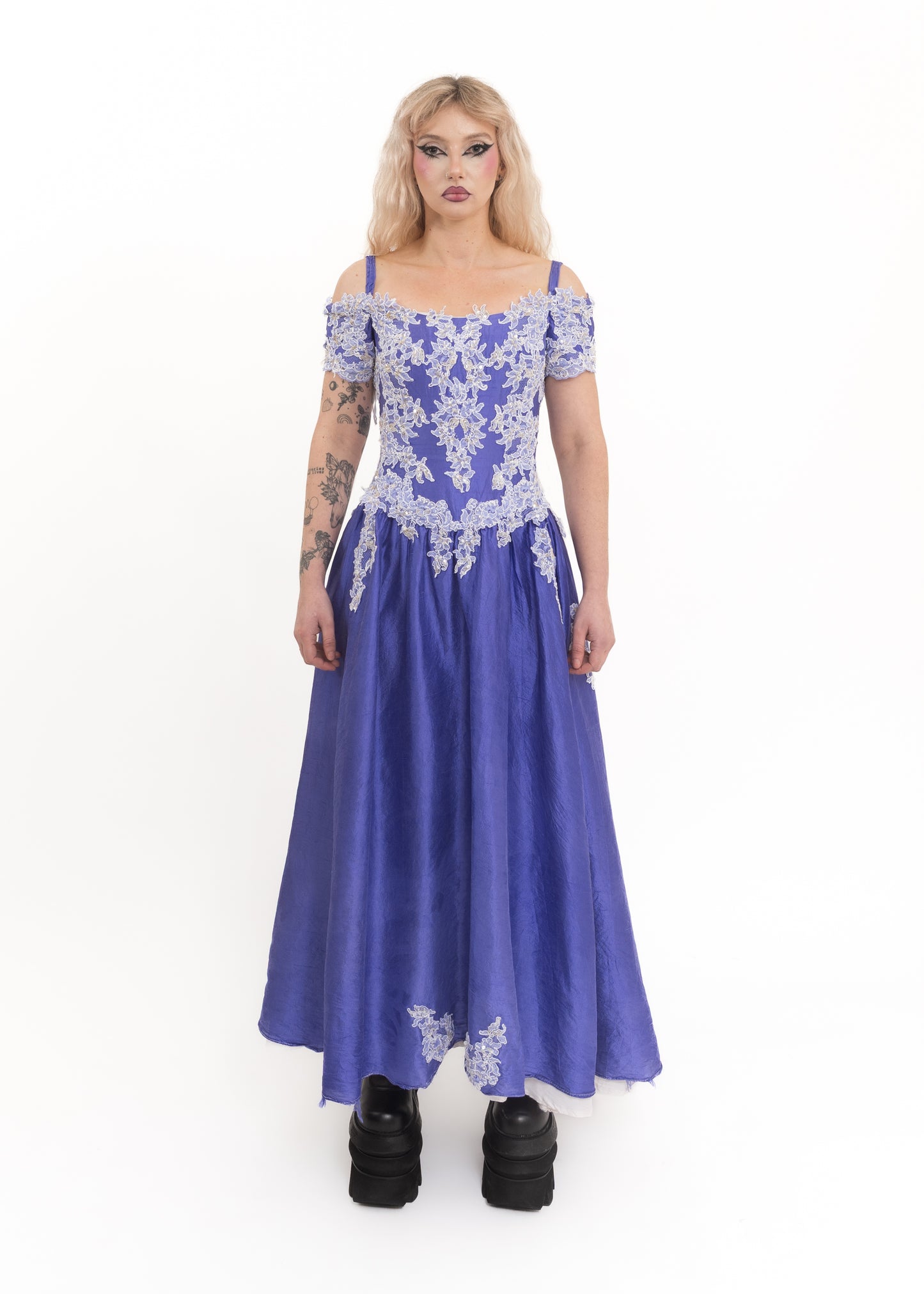 80s vintage dress with beaded lace appliqué
