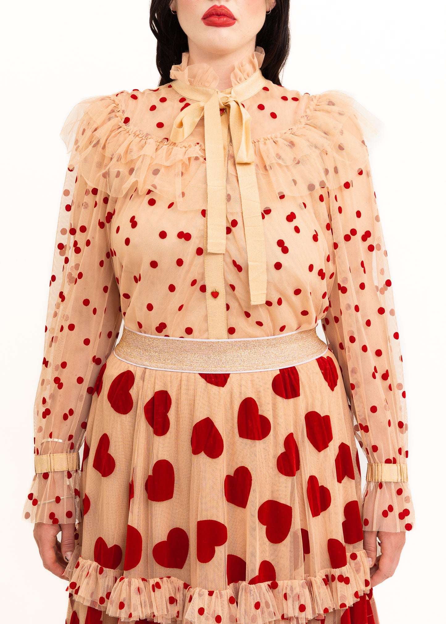 Velvet flocked tulle skirt and blouse co-ordinating set