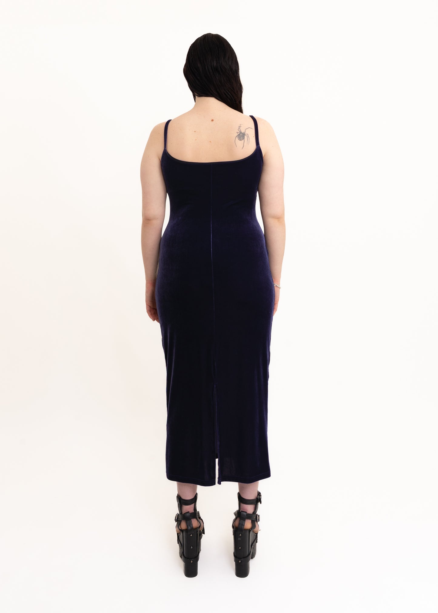 Velvet evening dress with glitter dot detail