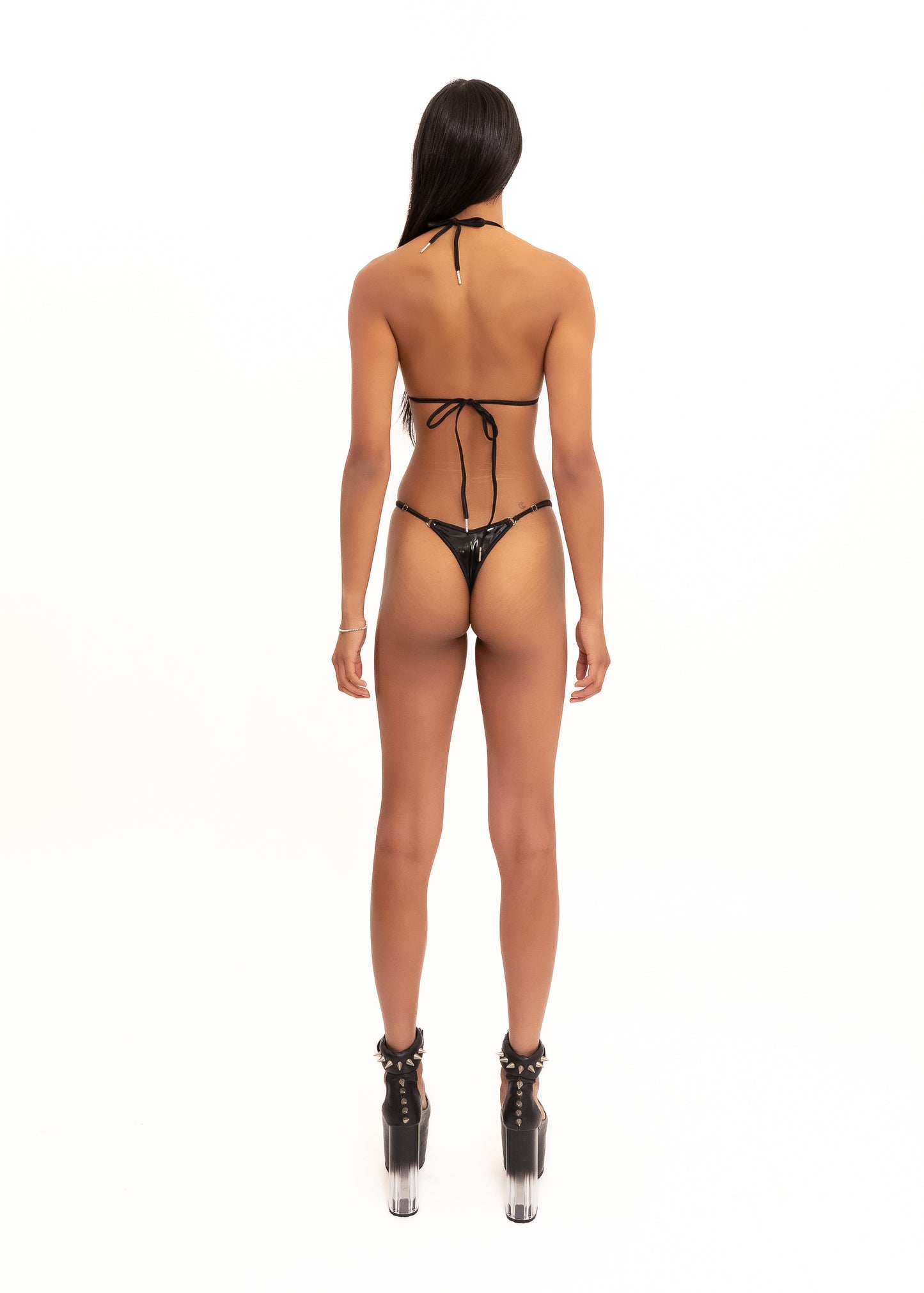 Micro Triangle Bikini Set- Black PVC