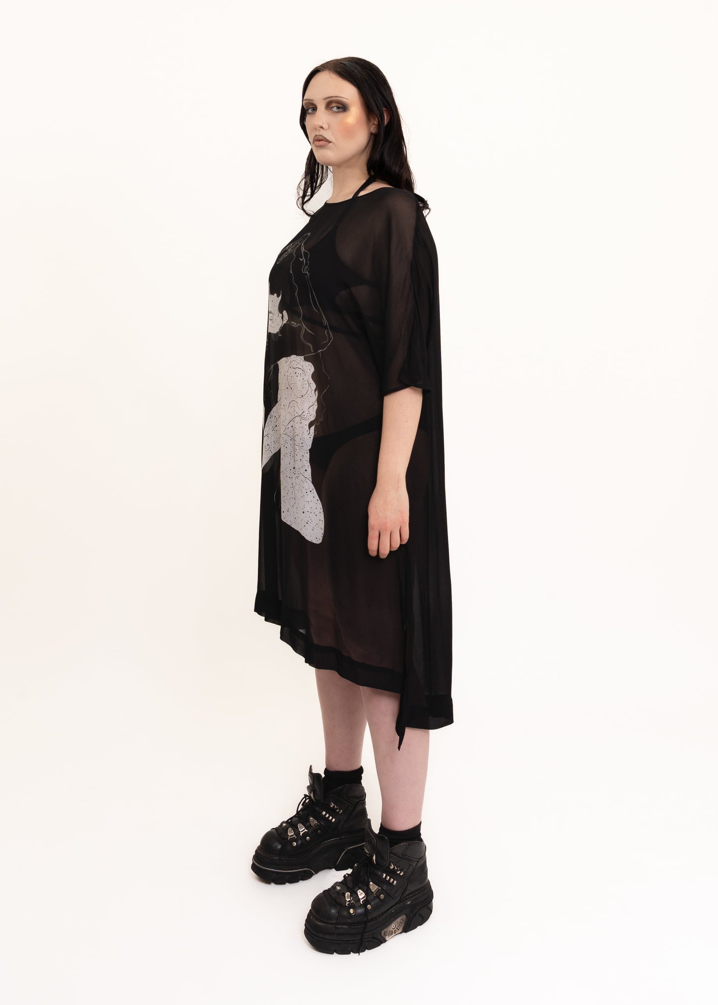 Sheer printed t-shirt dress