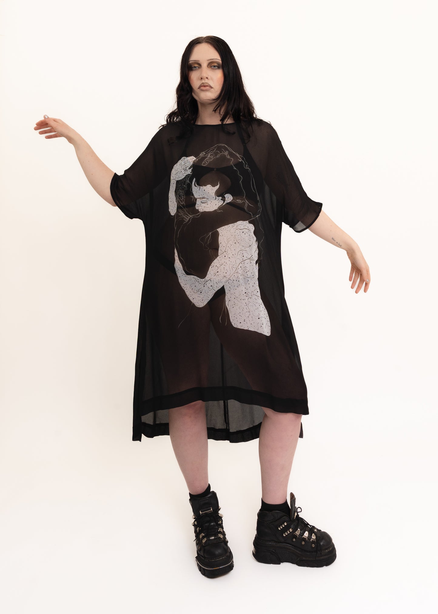 Sheer printed t-shirt dress
