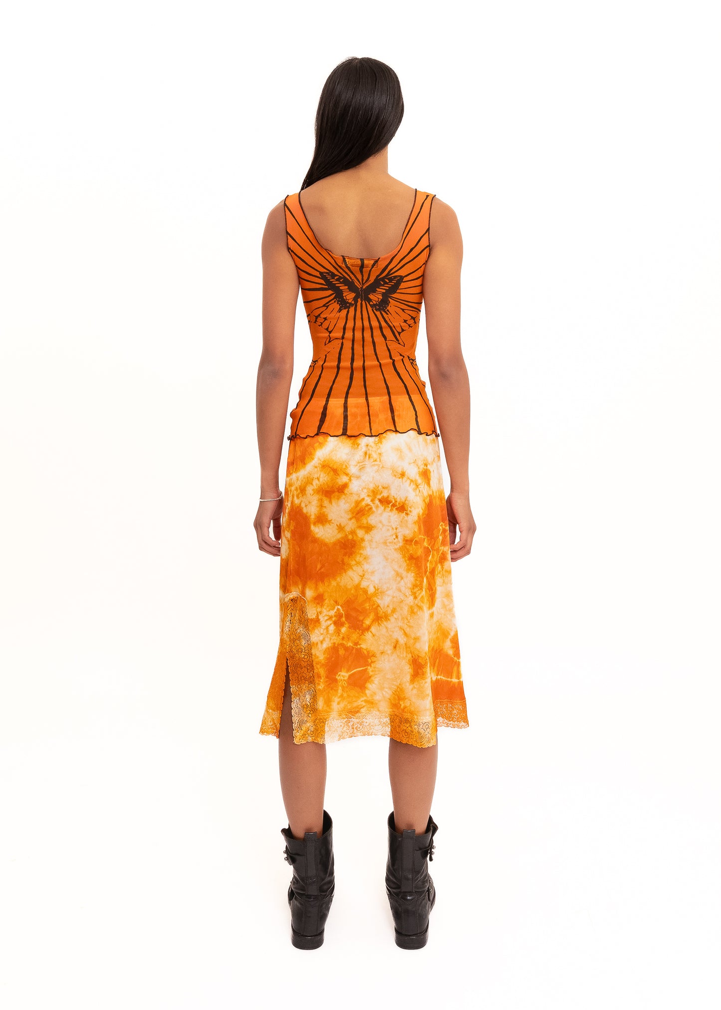 Upcycled vintage slip skirt- orange