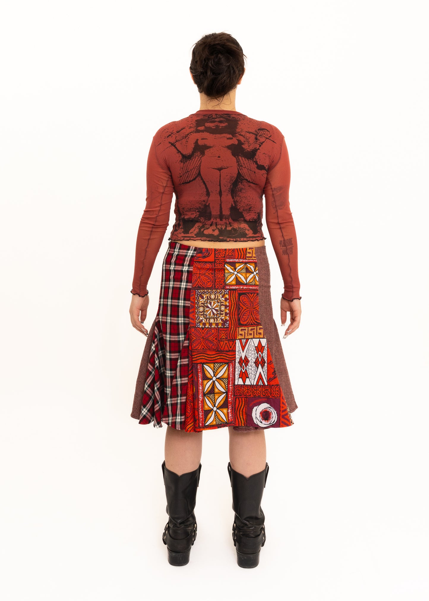 Patchwork clashing fabric skirt