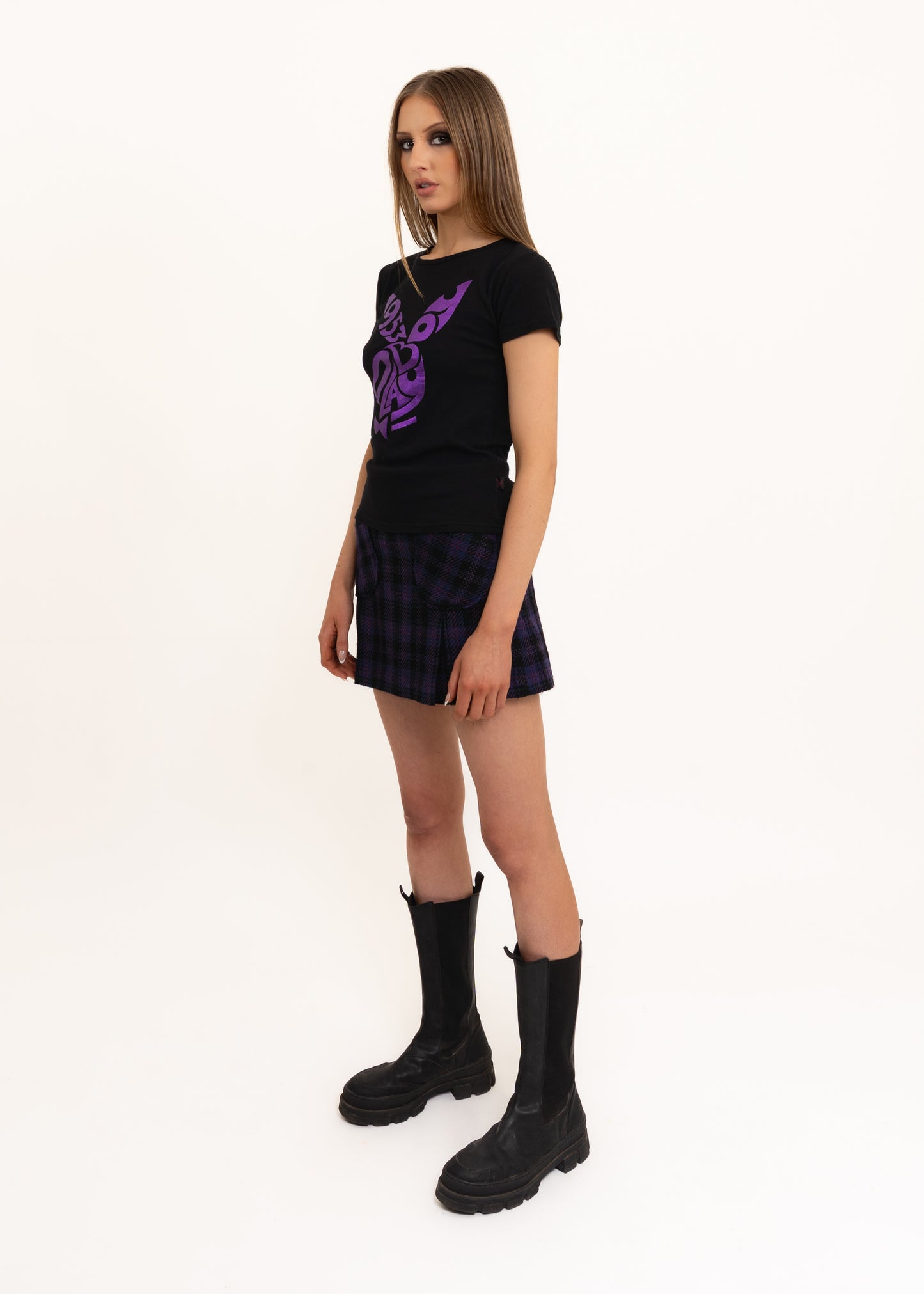 Tartan pleated wool mini skirt
