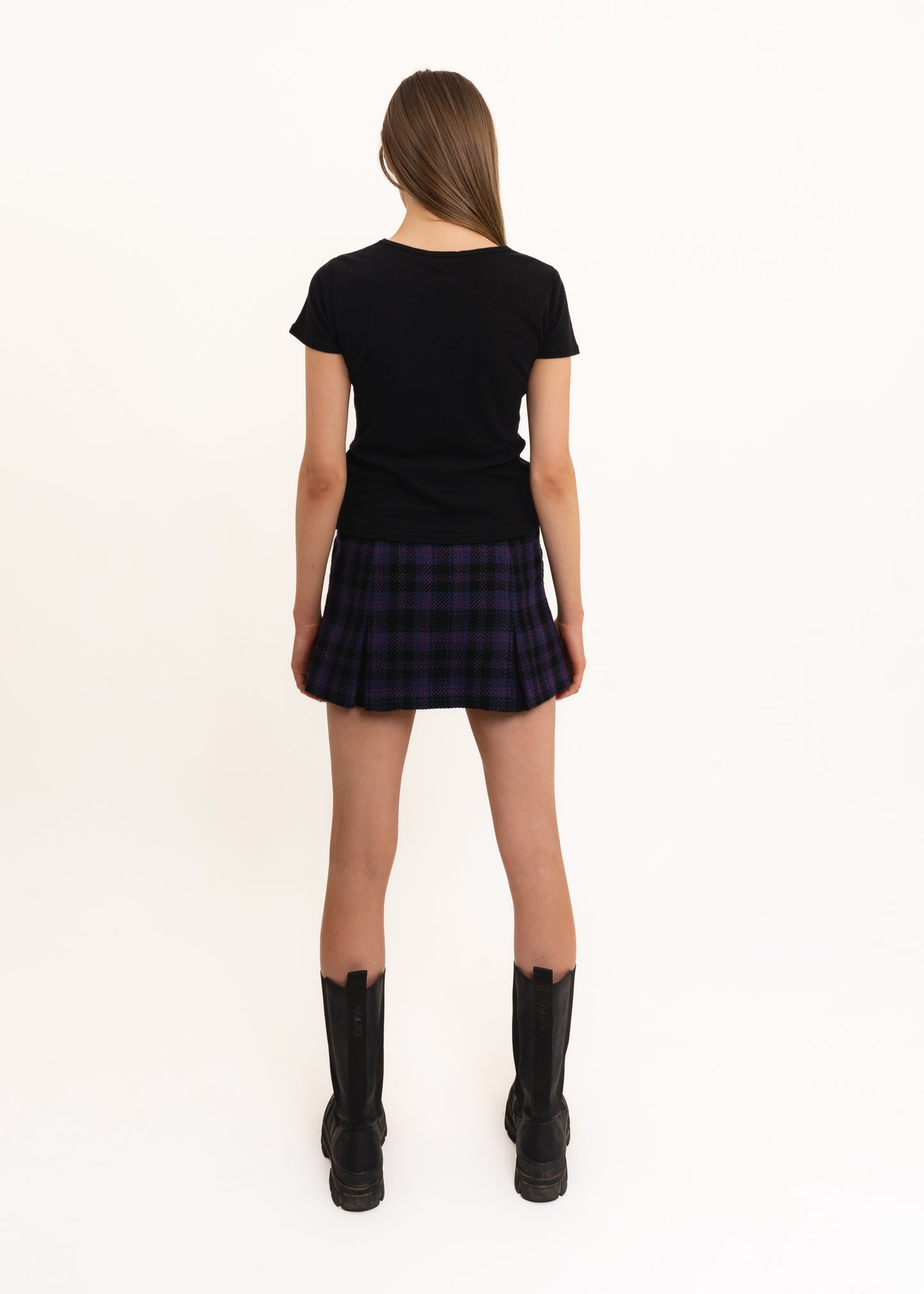 Tartan pleated wool mini skirt