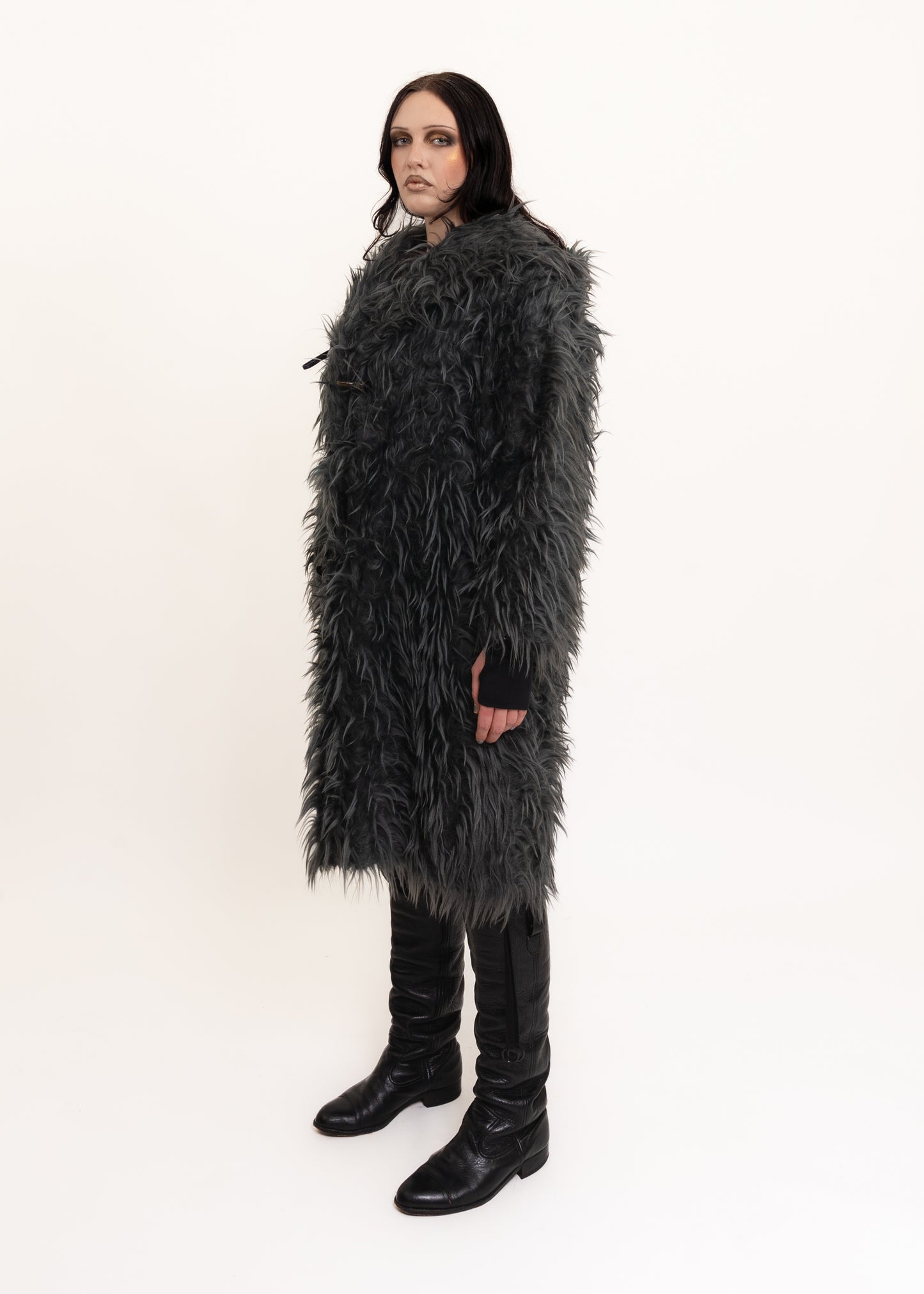Hooded faux fur coat