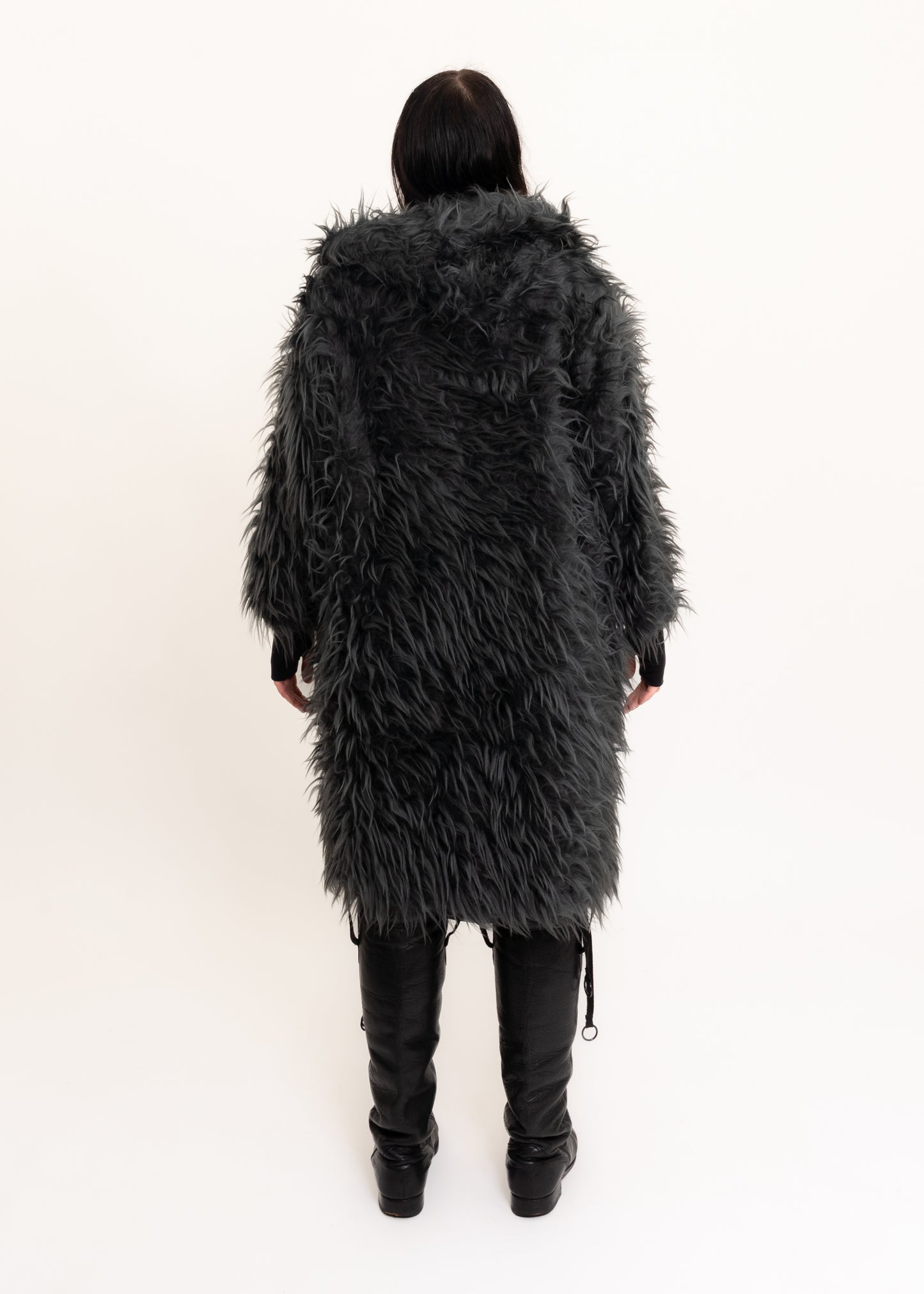 Hooded faux fur coat