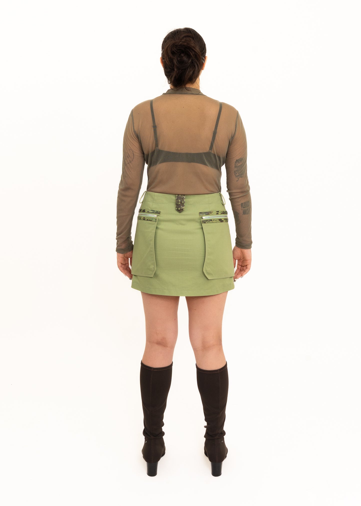 Leather trim mini skirt