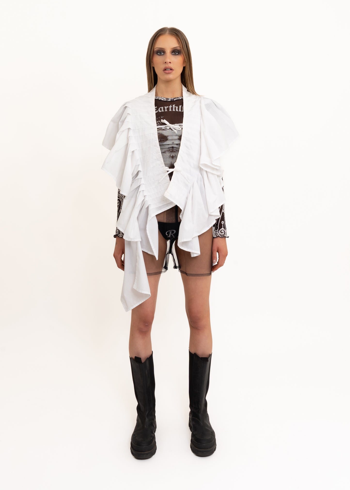 Cotton pleated angel wing shirt