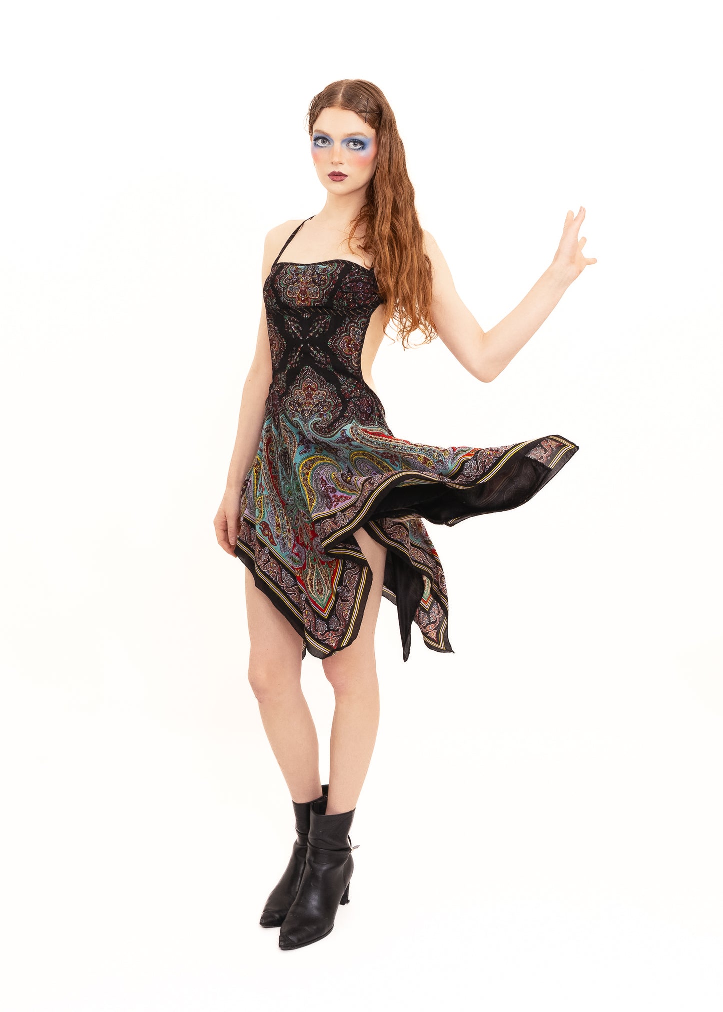 Odyssey Silk Scarf Dress- black paisley