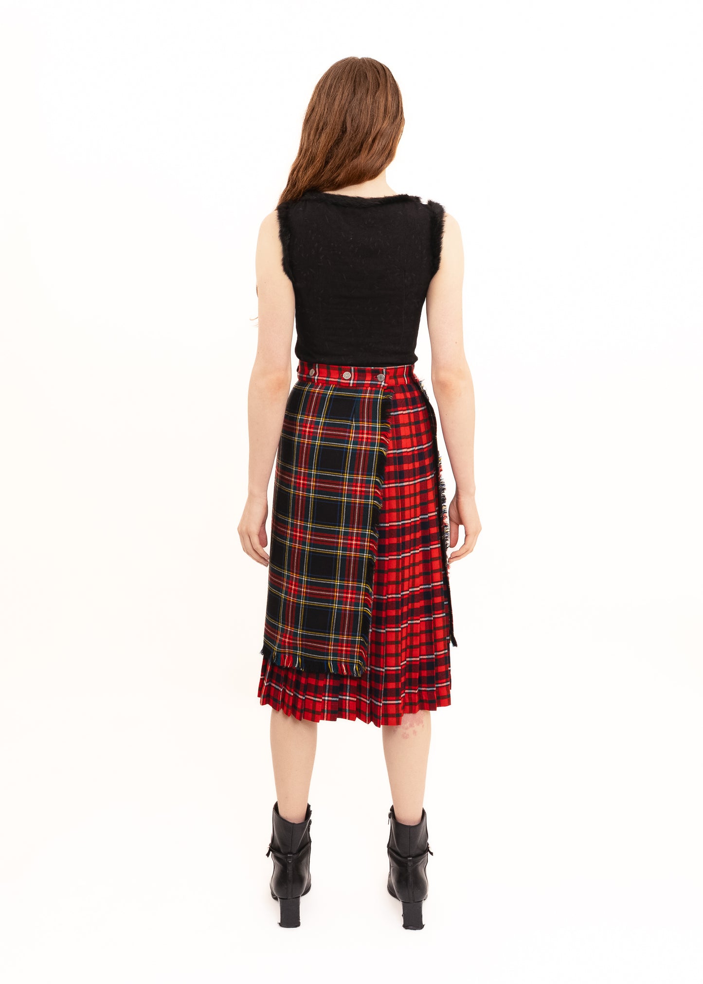 Upcycled kilt spliced skirt