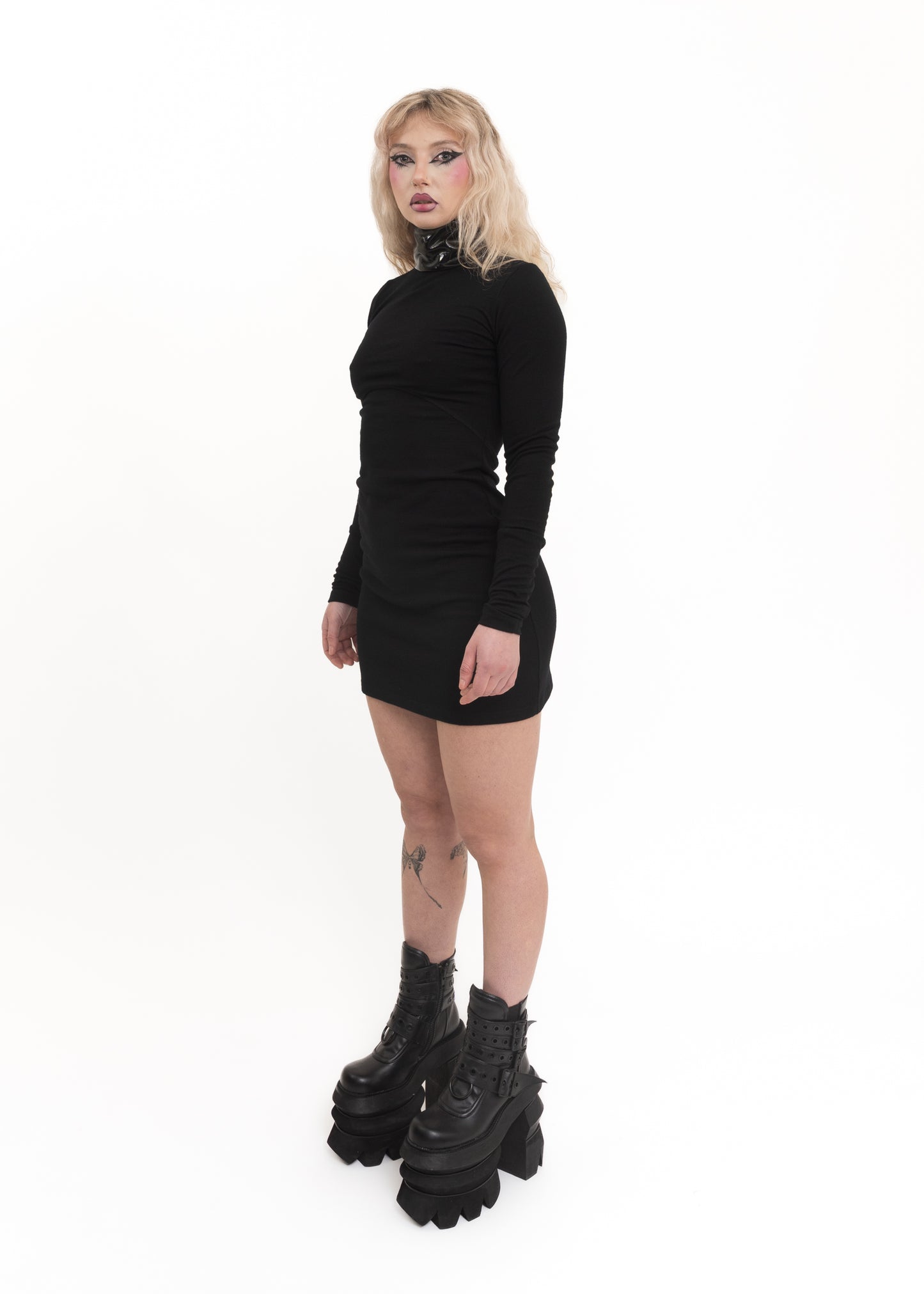Merino knit dress with PVC collar *Archive*