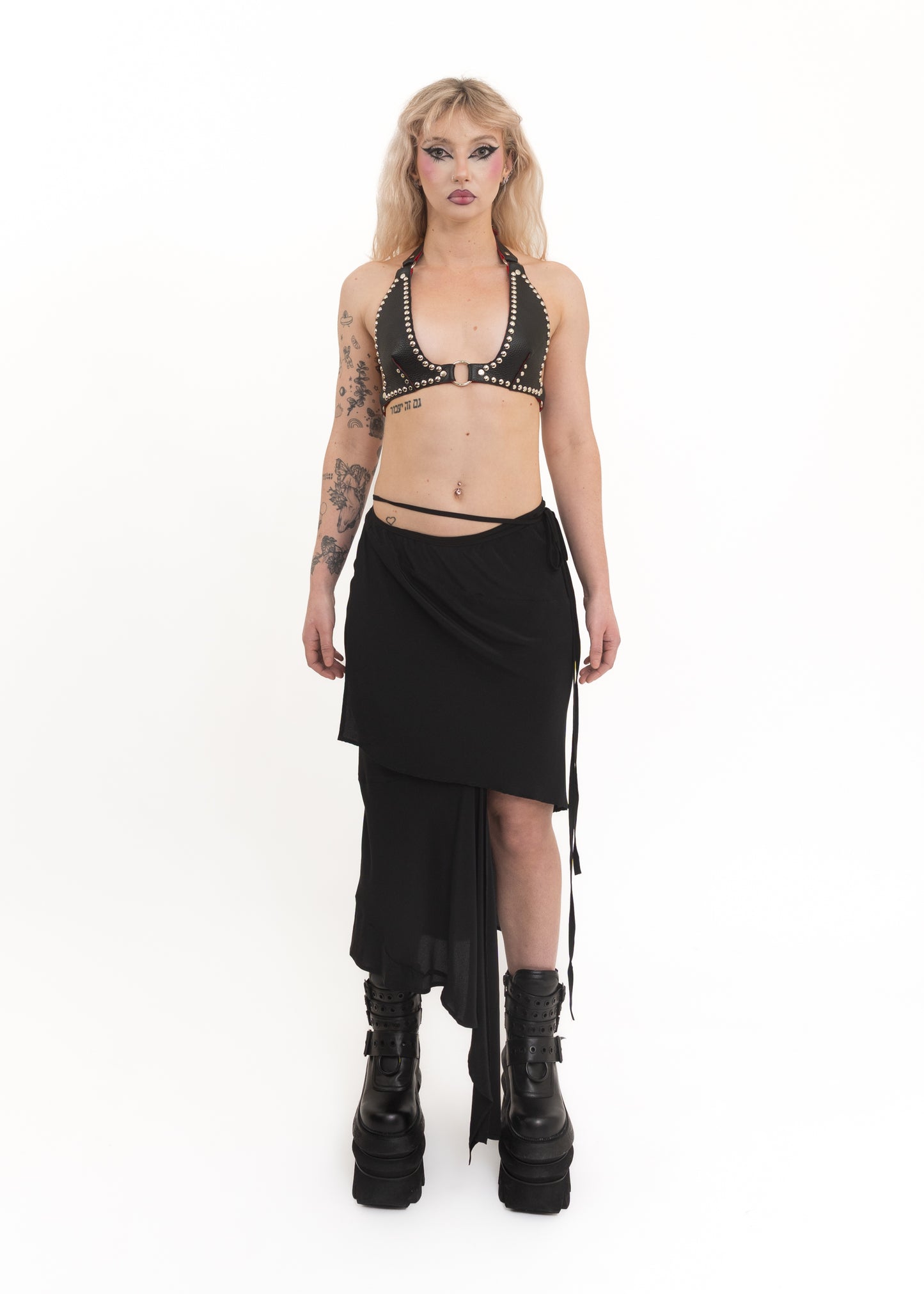 Studded leather halter bikini top