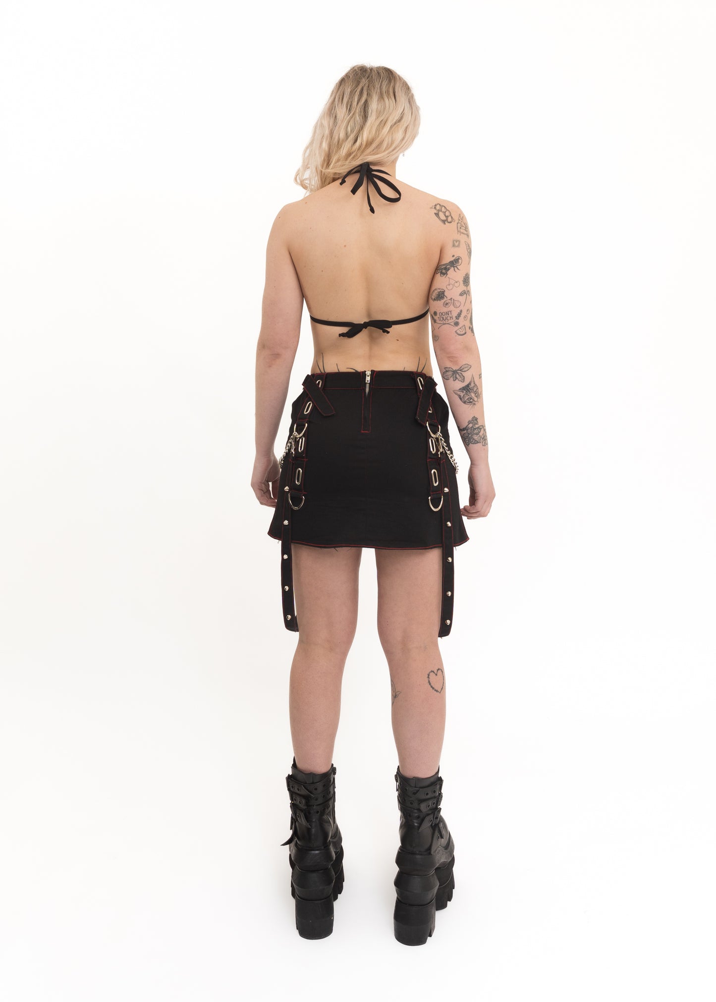 Suspender strap mini skirt