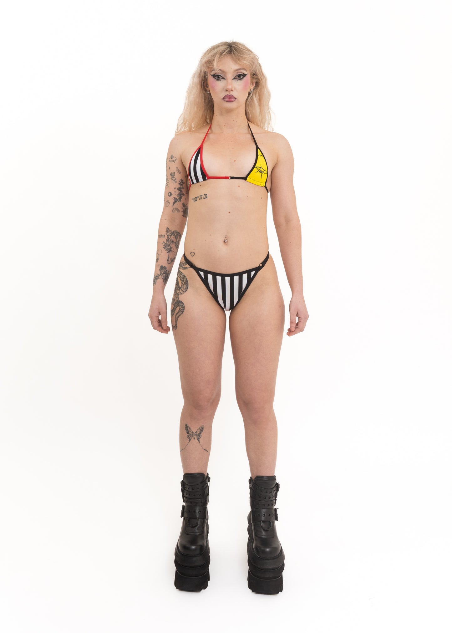 Mash Up Micro Triangle Bikini Top- Barbed Wire/ Stripe