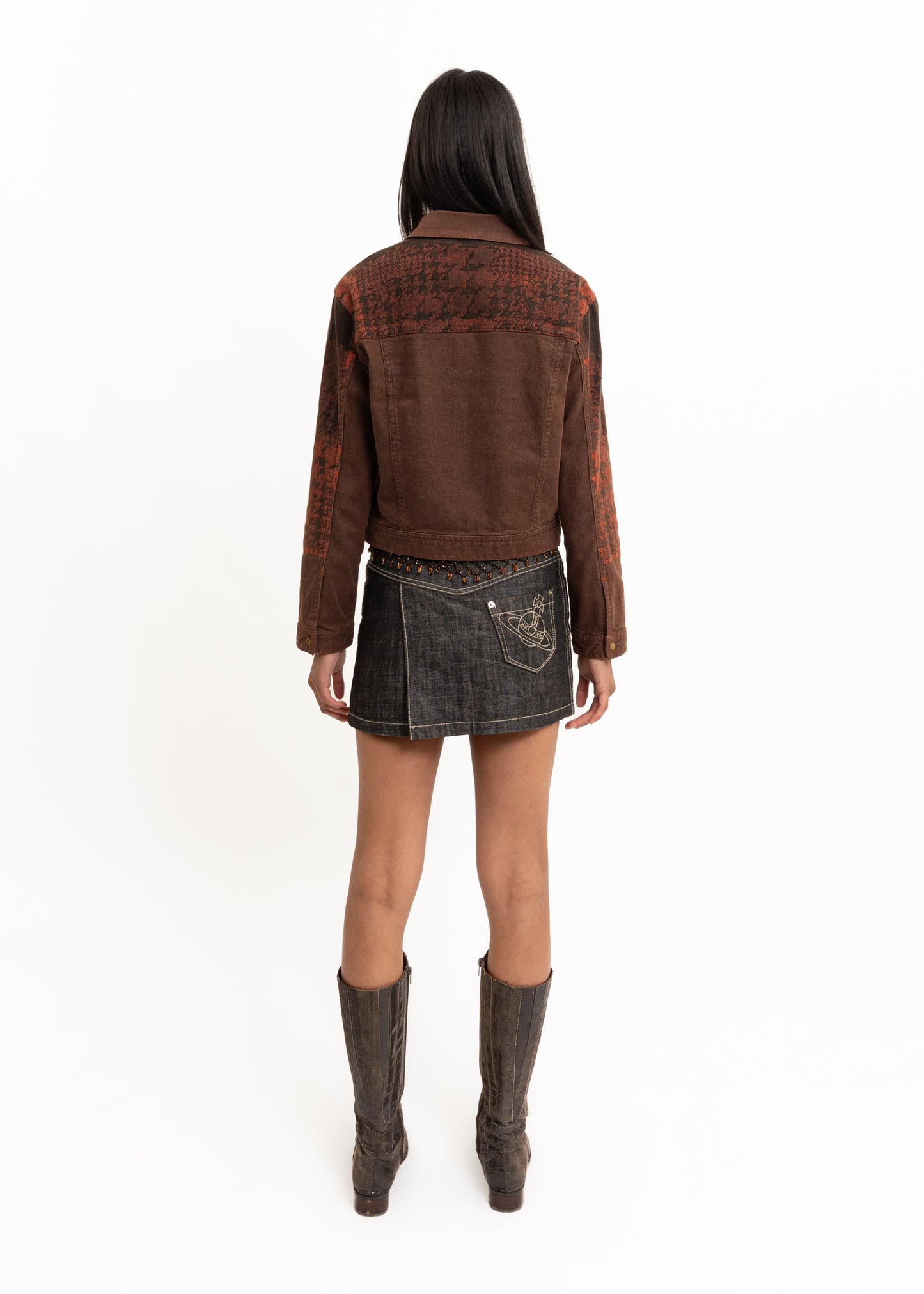 Houndstooth embossed denim jacket