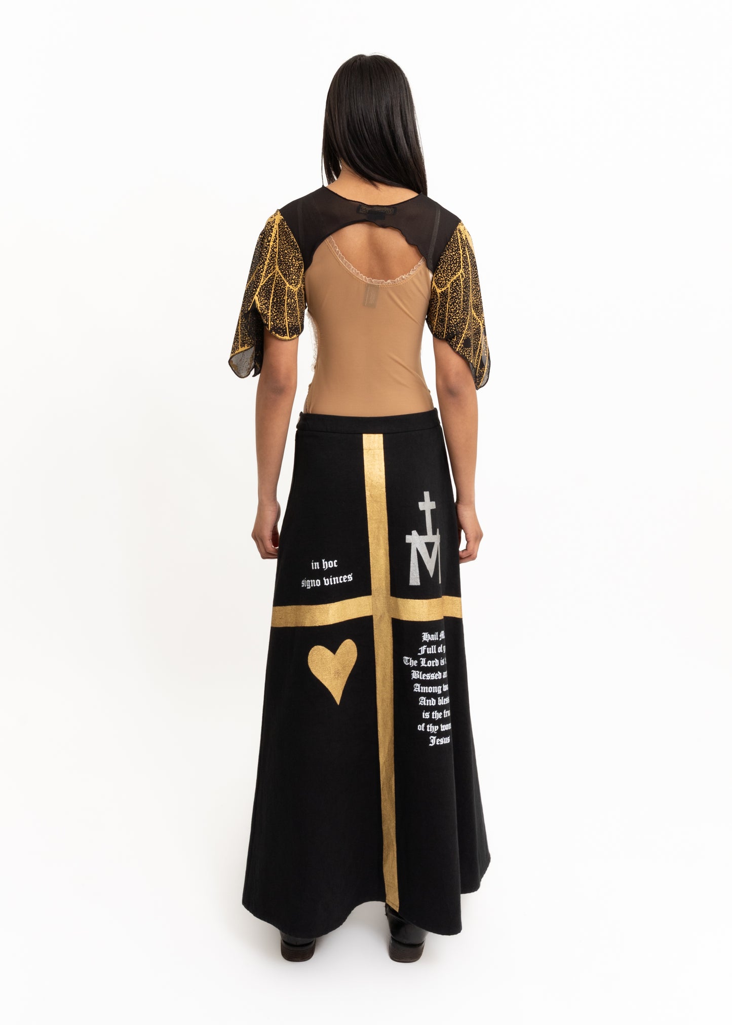 Hail Mary cross screen printed maxi skirt