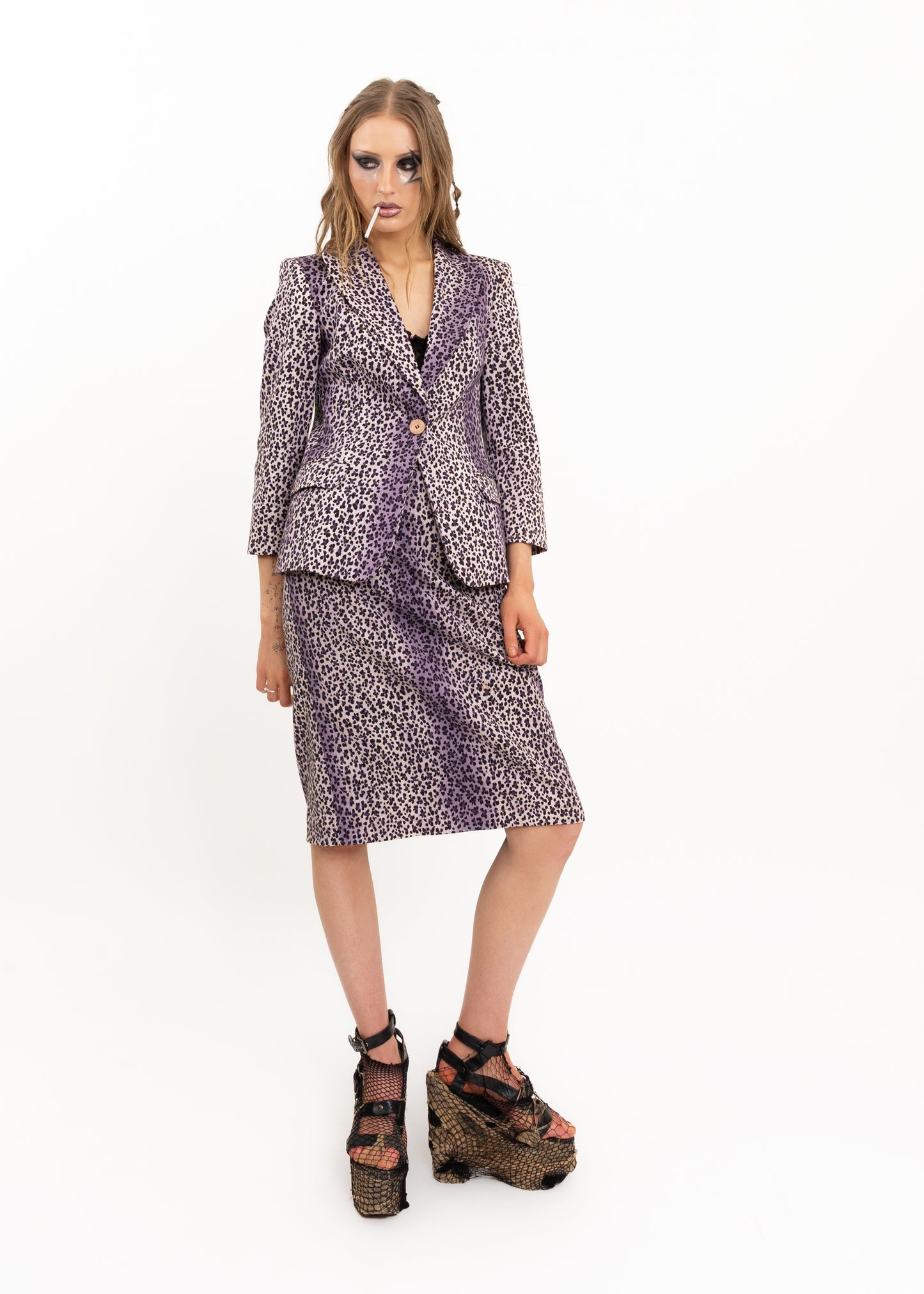 Leopard print two piece skirt suit