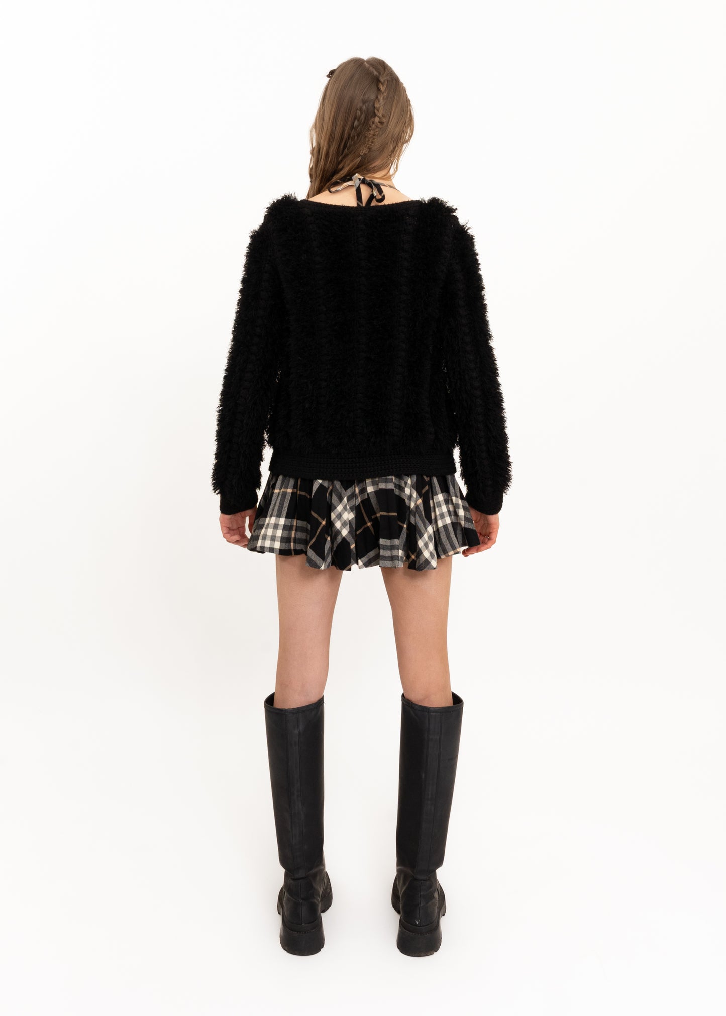 Fuzzy zip front knit cardigan