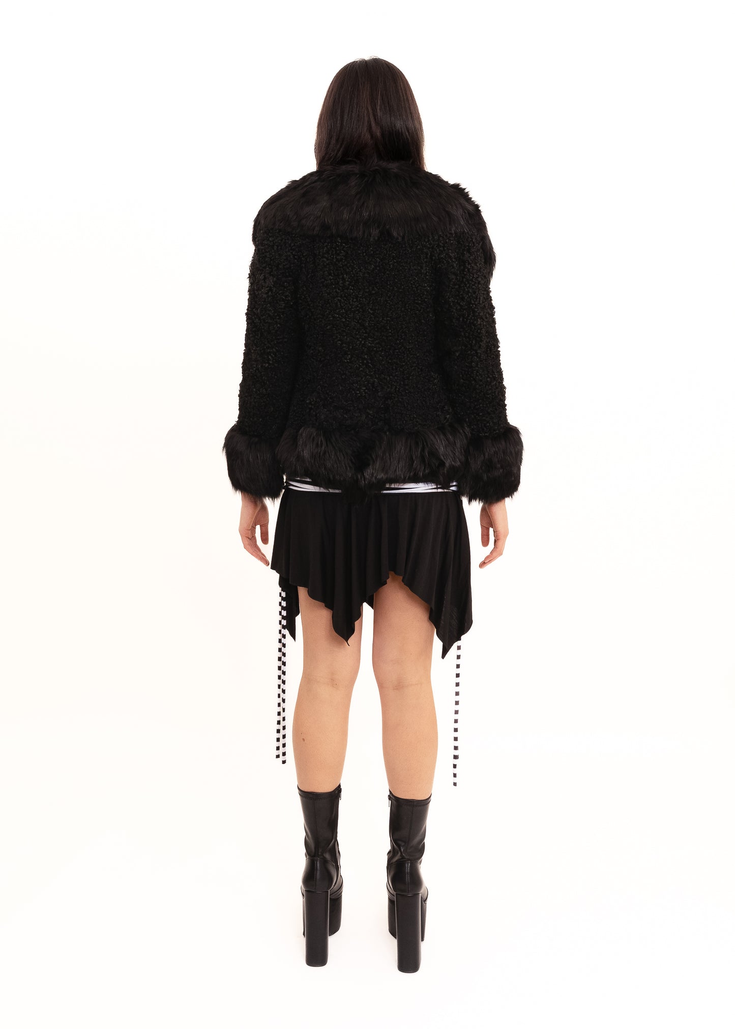 Curly lambswool jacket with fur trims