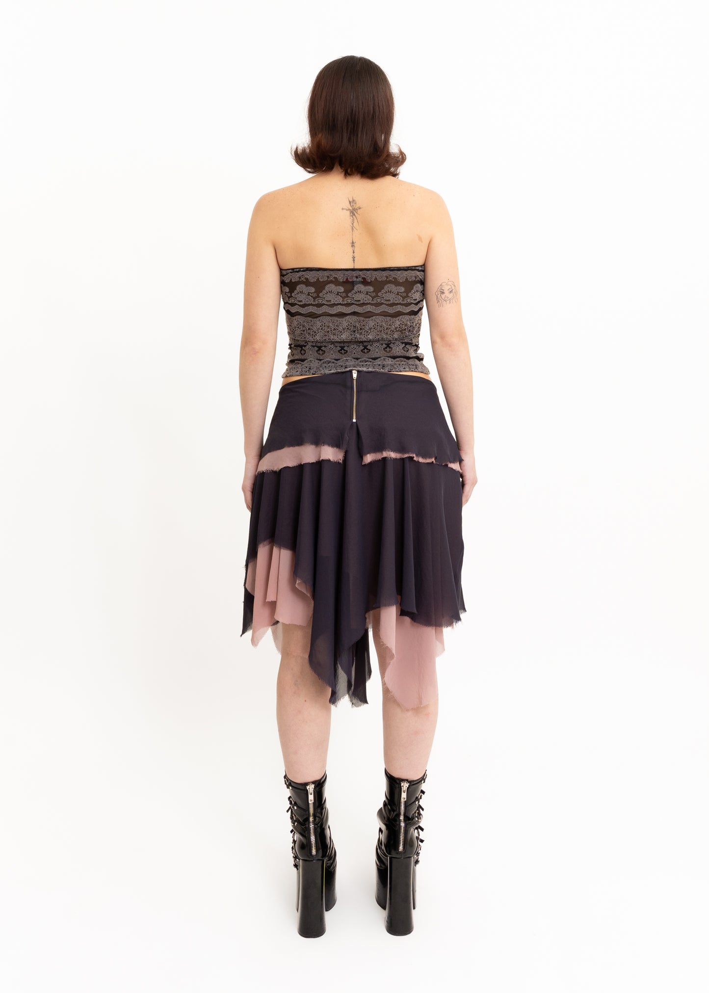 Tiered raw hemmed midi skirt