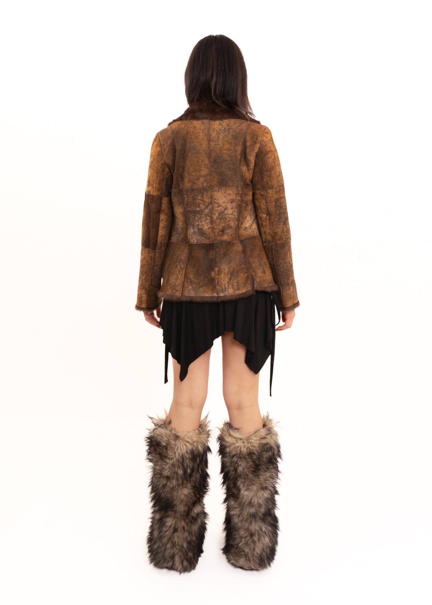 Variegated suede jacket with fur trims