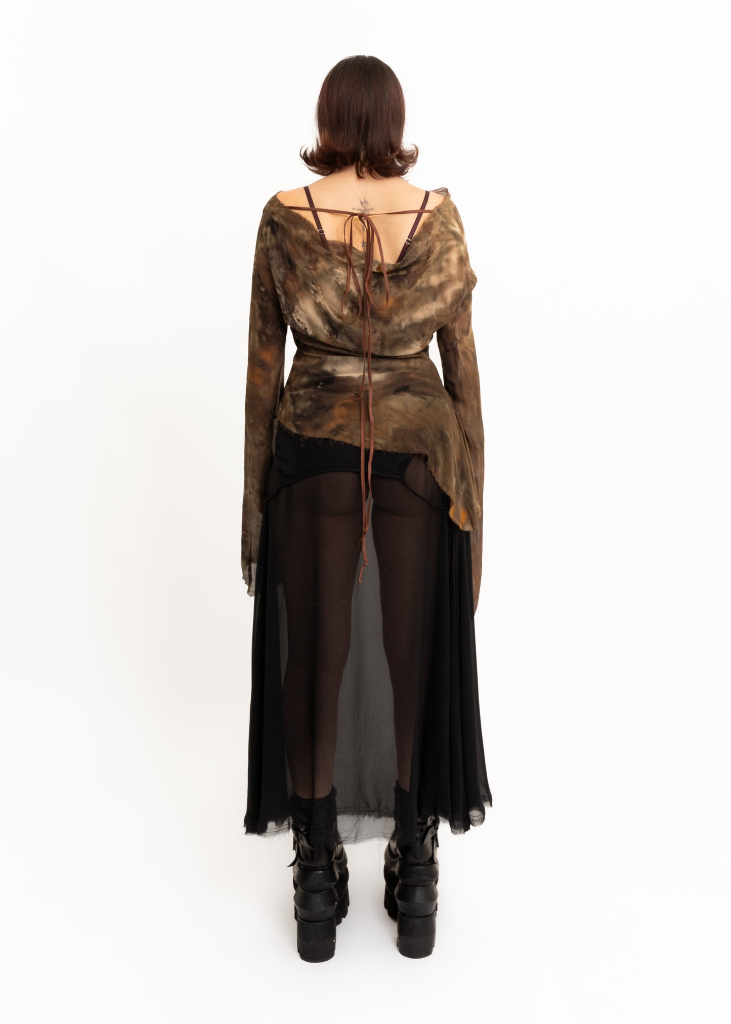 Silk asymmetric drape top- dark brown