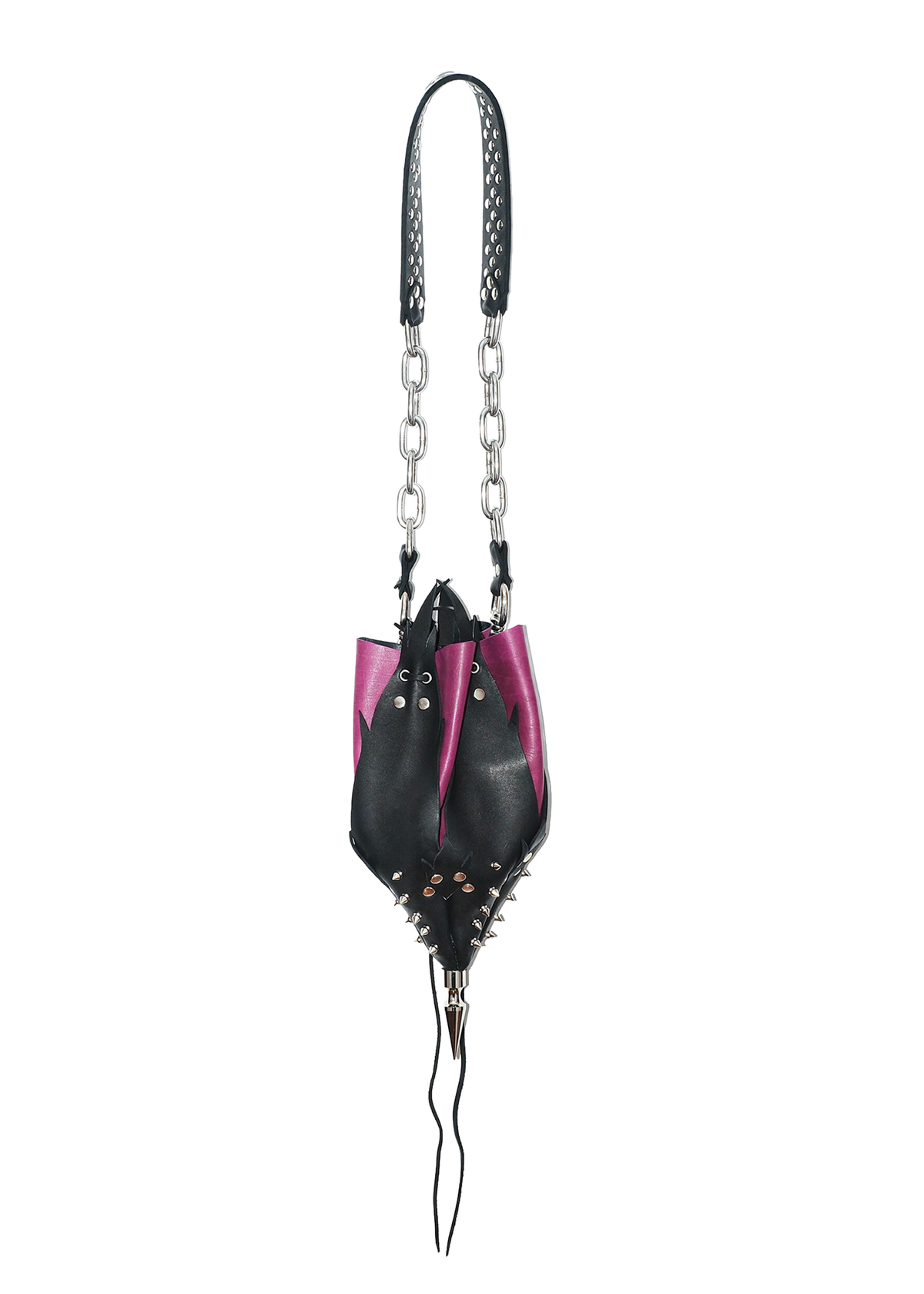 Leather Rosebud Bag- Black/ Magenta