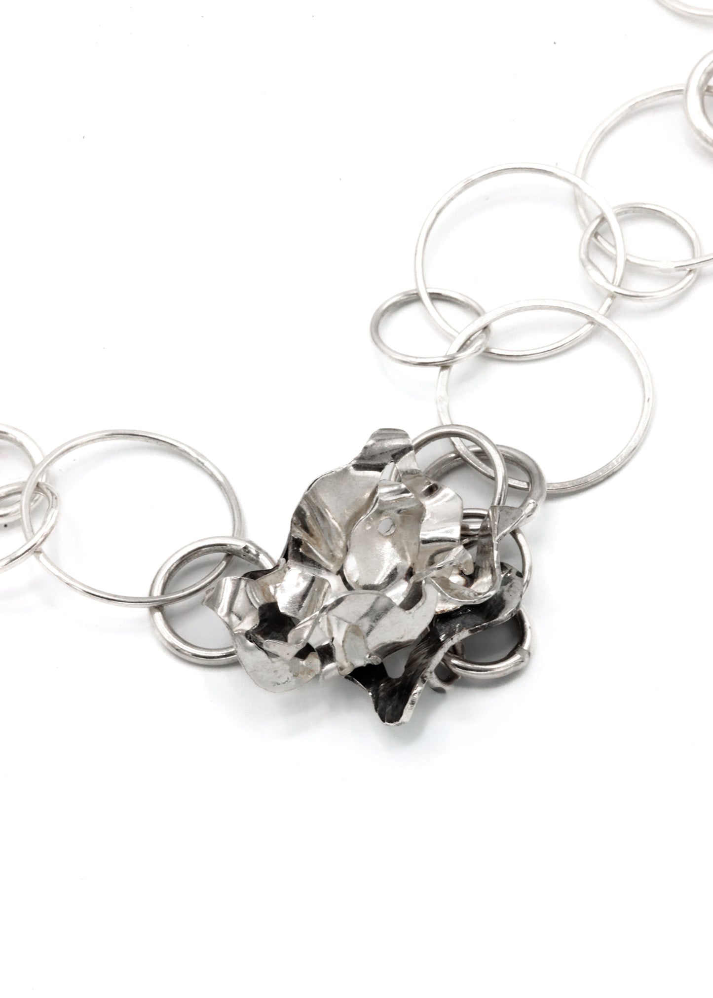 Sterling silver waist chain with hand sculpted flowers