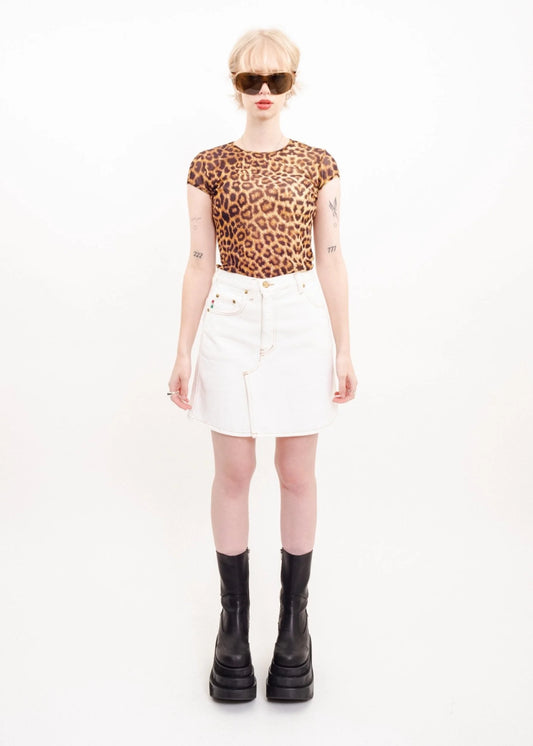 Moschino Jeans A-line white denim mini skirt with heart pocket