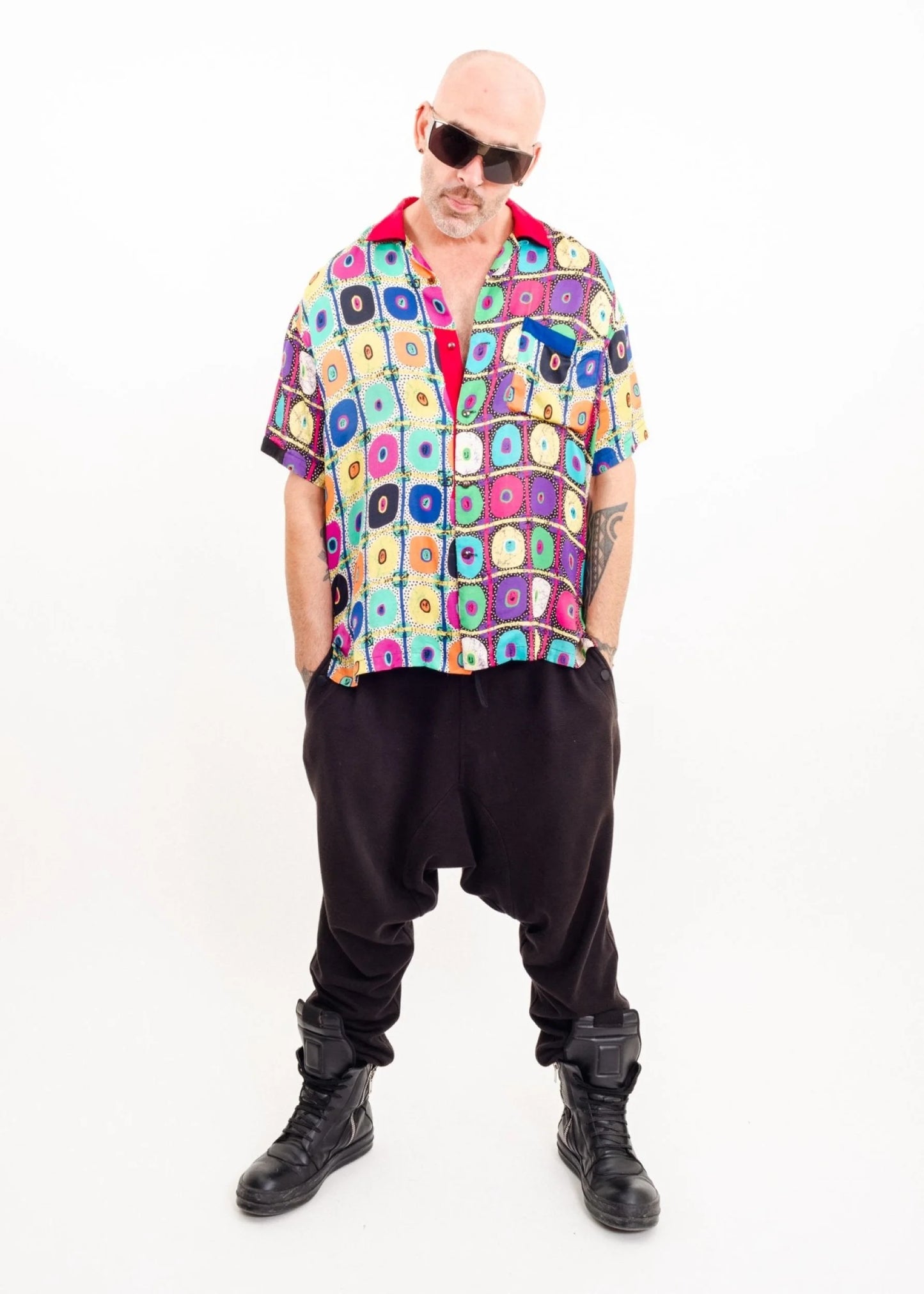 Yoshiyuki Konishi Ficce Abstract patterned 80s Japanese vintage silk party shirt