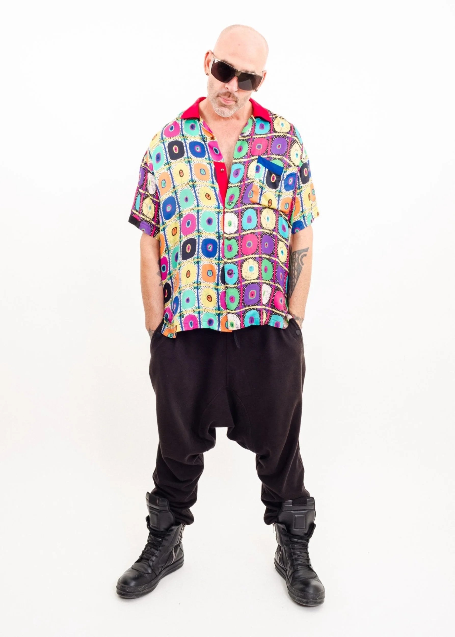 Yoshiyuki Konishi Ficce Abstract patterned 80s Japanese vintage silk party shirt