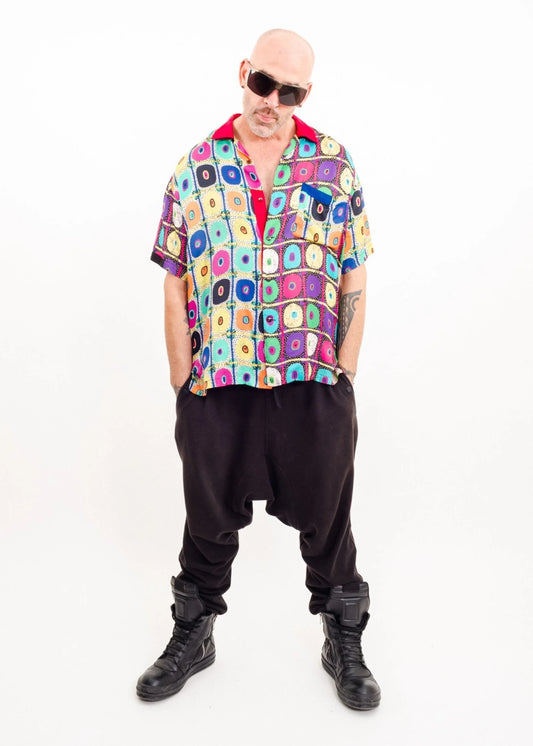 Yoshiyuki Konishi Ficce Abstract patterned 80s Japanese vintage silk party shirt