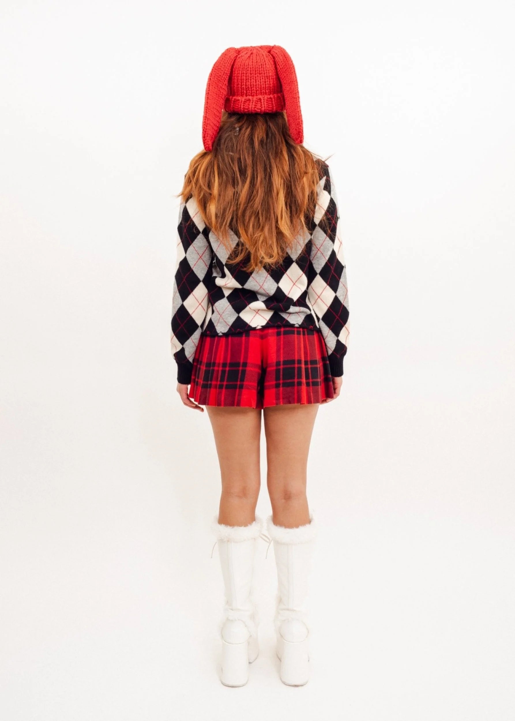 Comme des Garçons tricot AD2004 Argyle cardigan with velvet pussybow