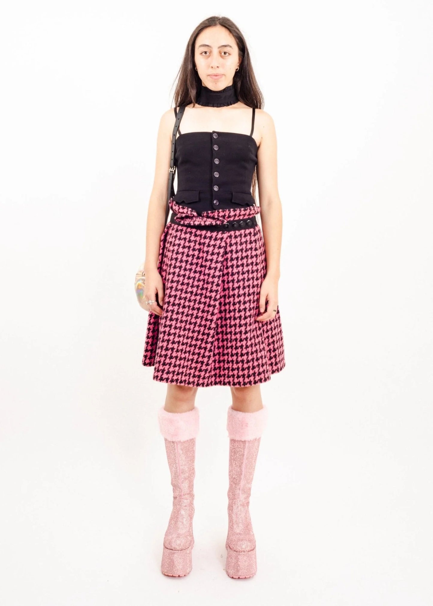 Comme des Garçons tricot AD2013 Pink wool houndstooth skirt