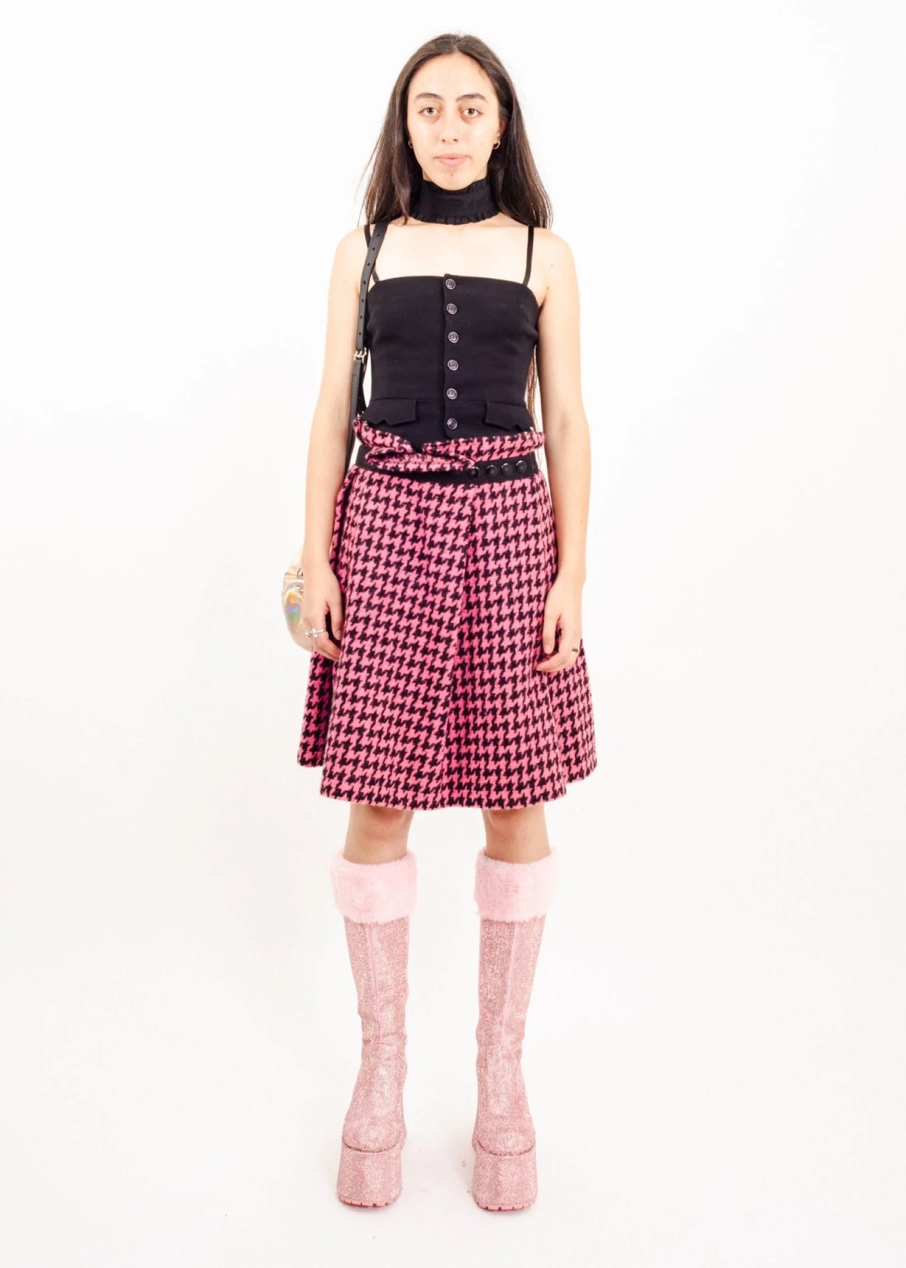 Comme des Garçons tricot AD2013 Pink wool houndstooth skirt