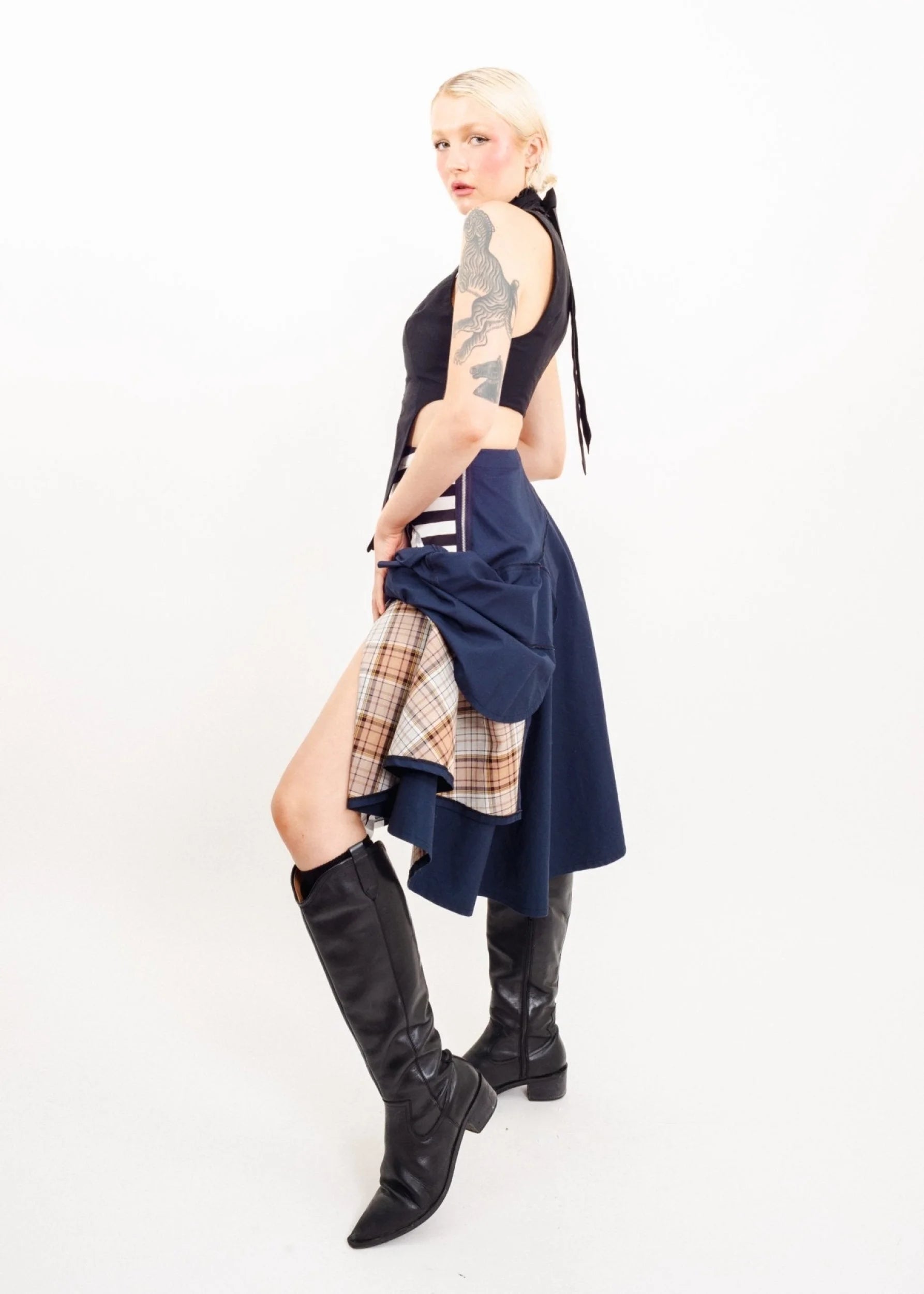 Comme des Garçons tricot AD2018 Clashing prints asymmetric ruffle skirt