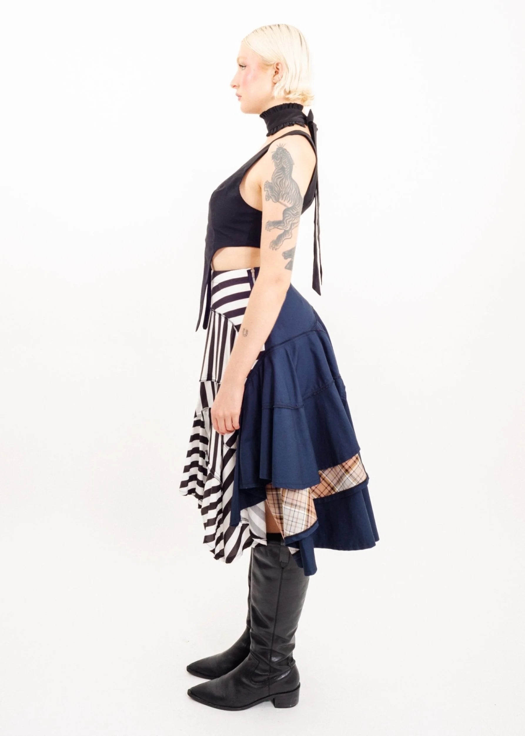 Comme des Garçons tricot AD2018 Clashing prints asymmetric ruffle skirt
