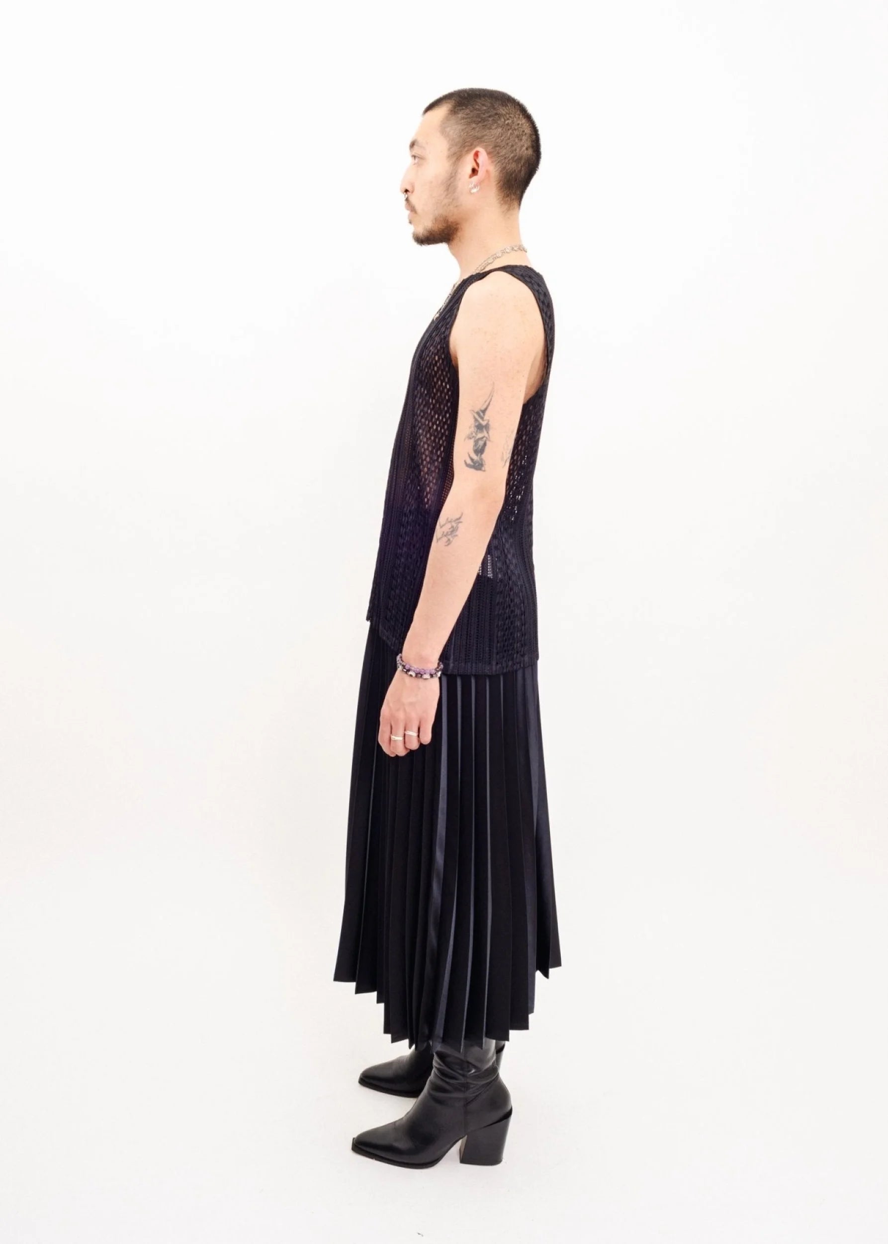 Junya Watanabe Comme des Garçons AD2020 Knife pleated satin midi skirt