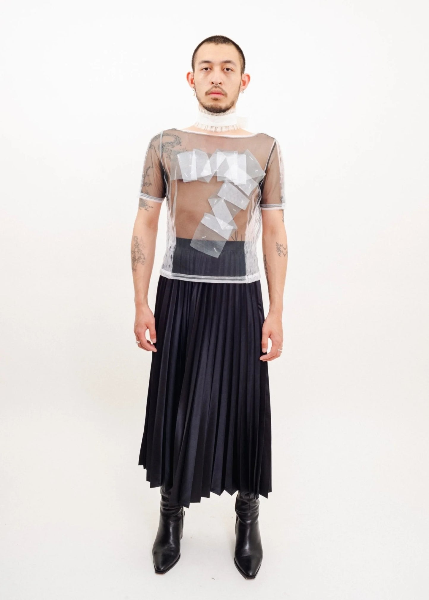 Junya Watanabe Comme des Garçons AD2020 Knife pleated satin midi skirt