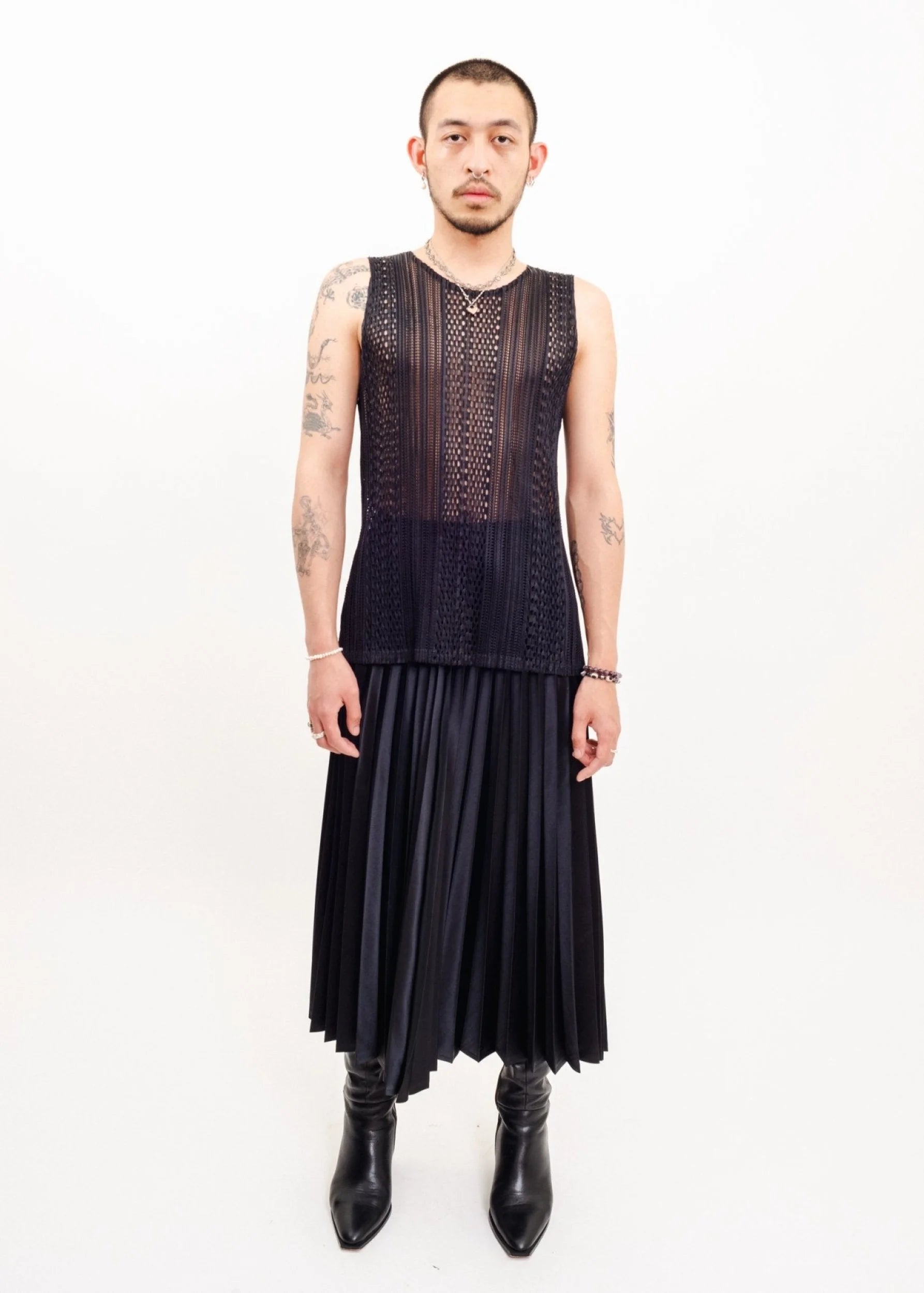 Junya Watanabe Comme des Garçons AD2020 Knife pleated satin midi skirt